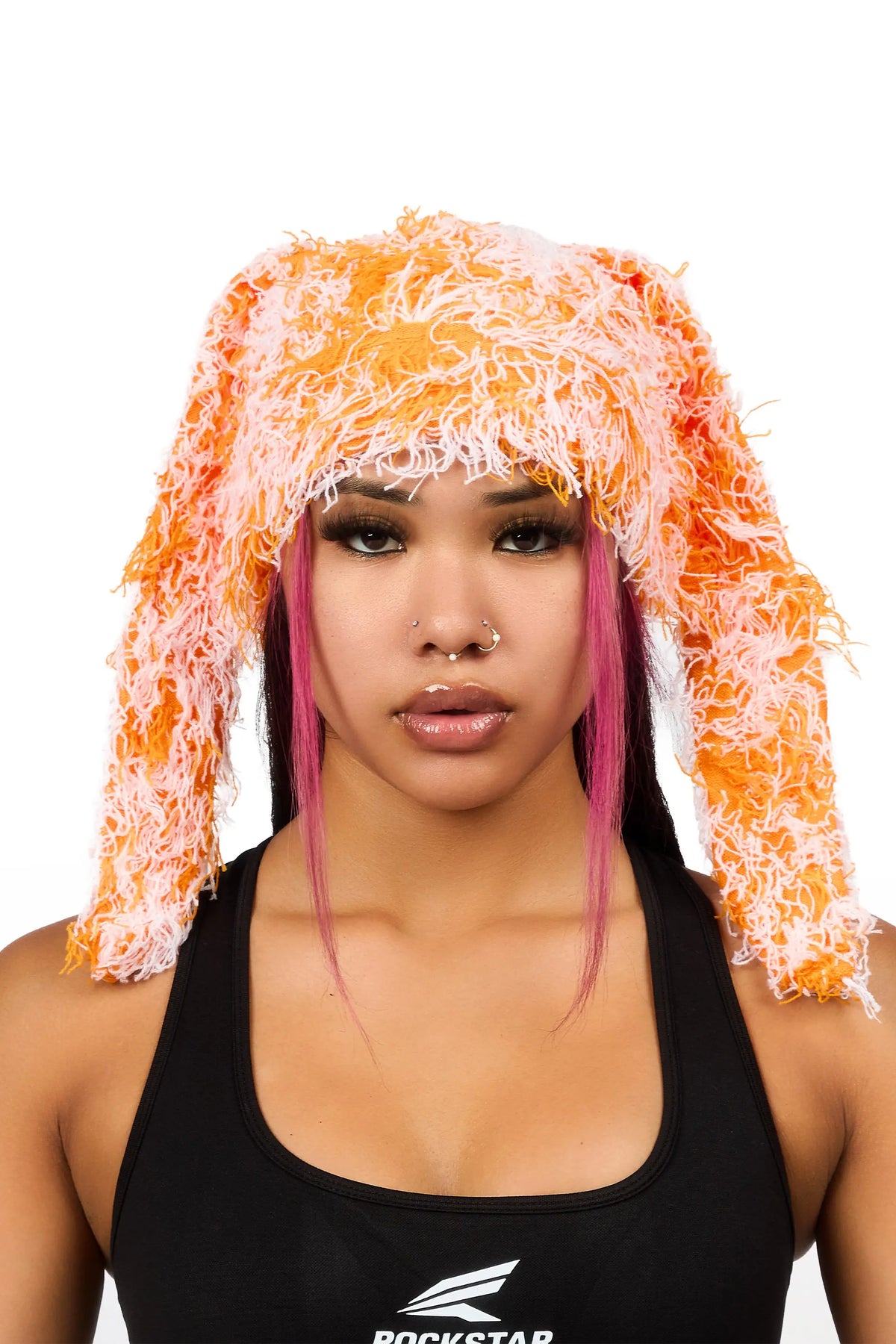 Joetta Orange/White Fuzzy Long Ear Flap Beanie