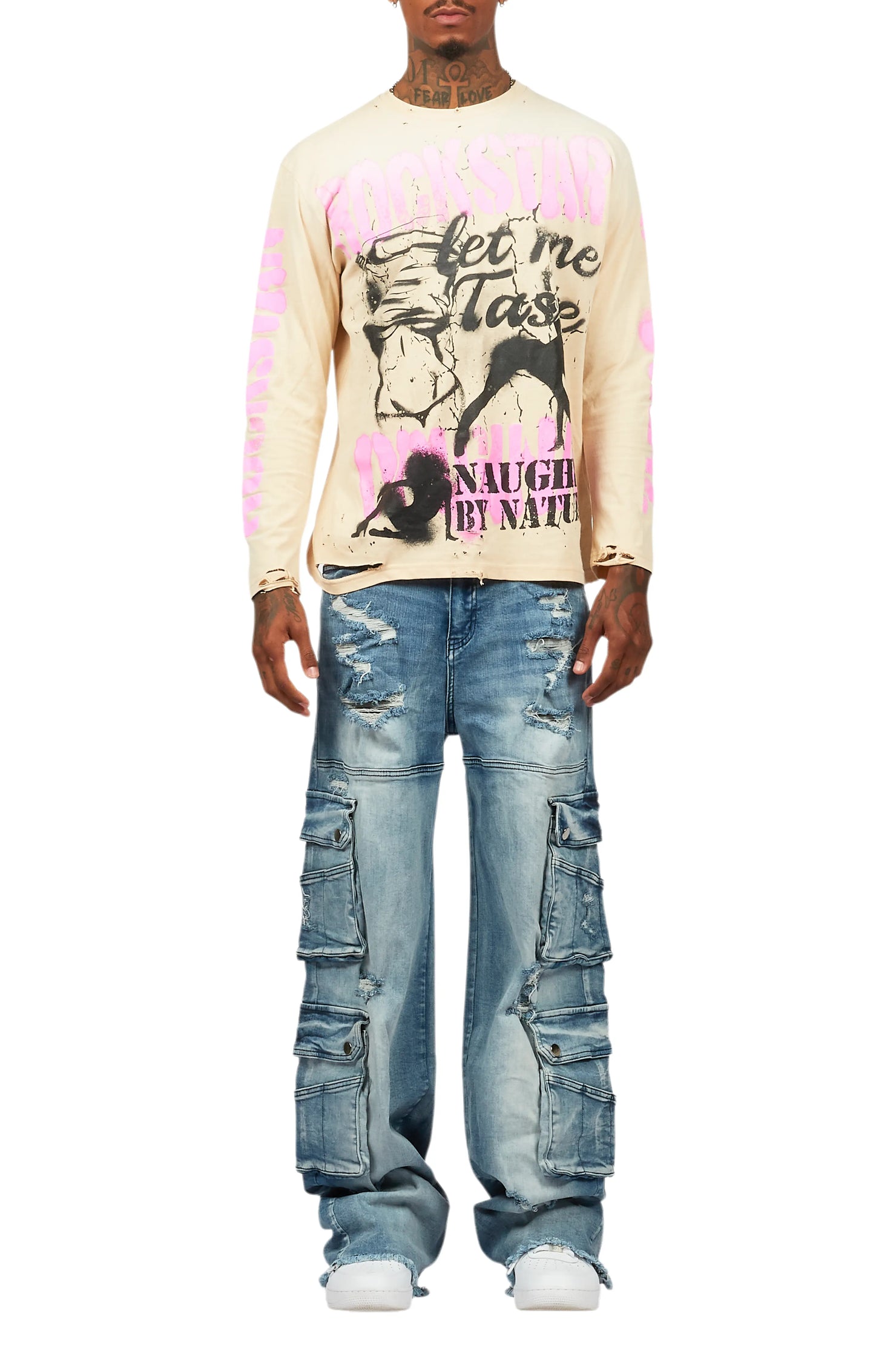 Strip Army Vintage Sand Long Sleeve Graphic T-Shirt