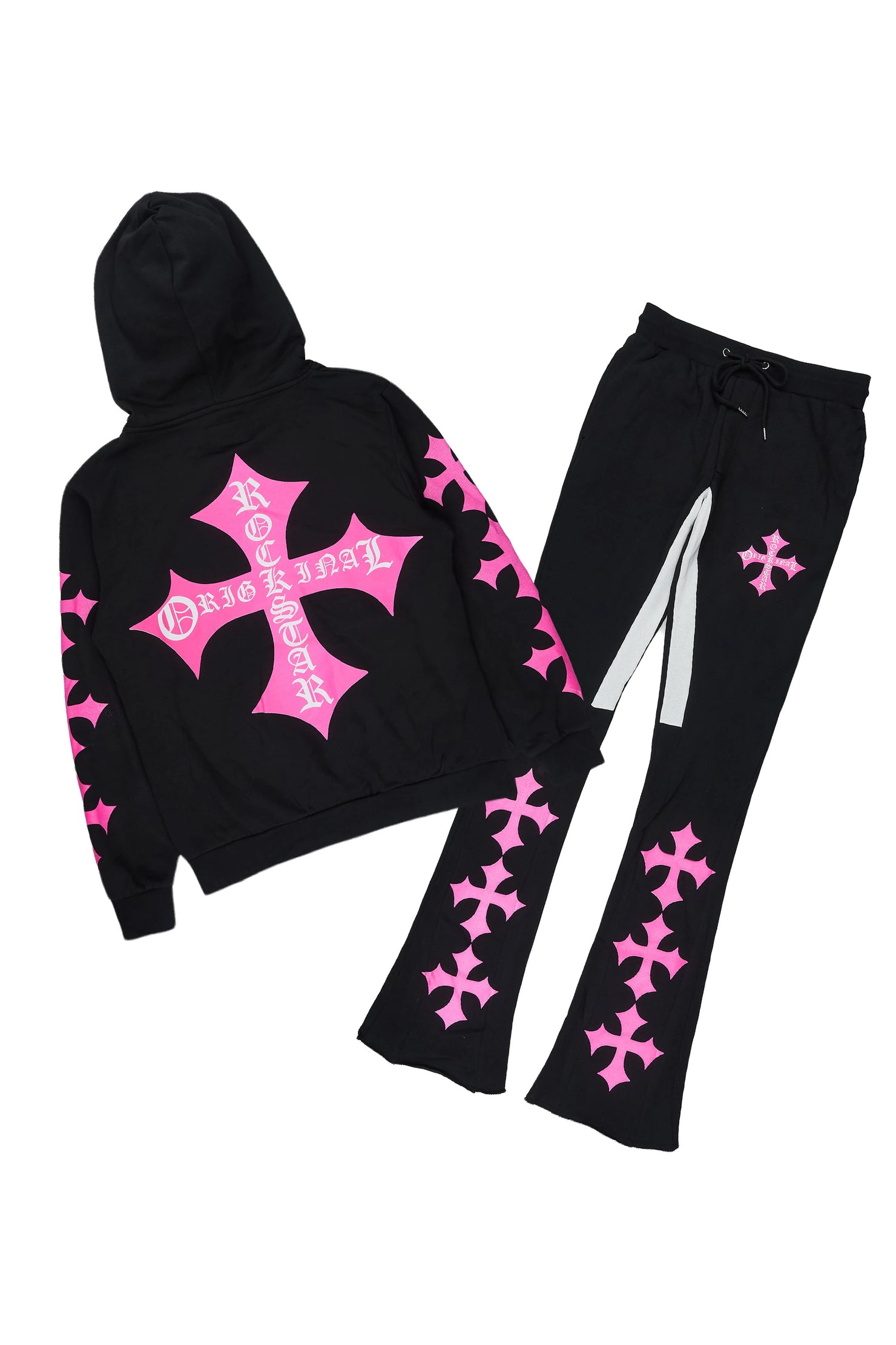 Slaydr Black/Pink Hoodie/Stacked Flare Track Set