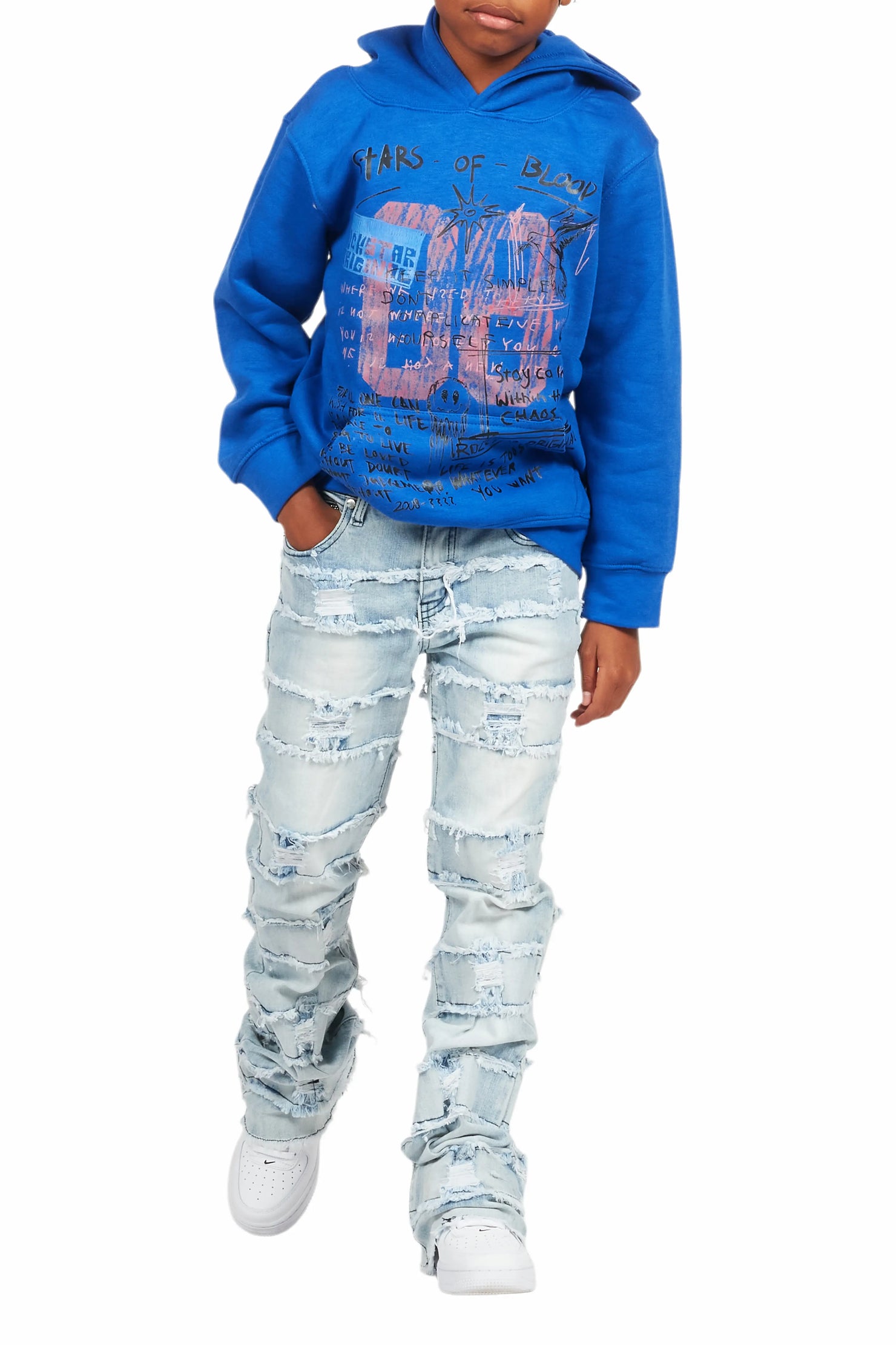 Boys Gabin Royal/Light Blue Hoodie/Stacked Flare Jean Set