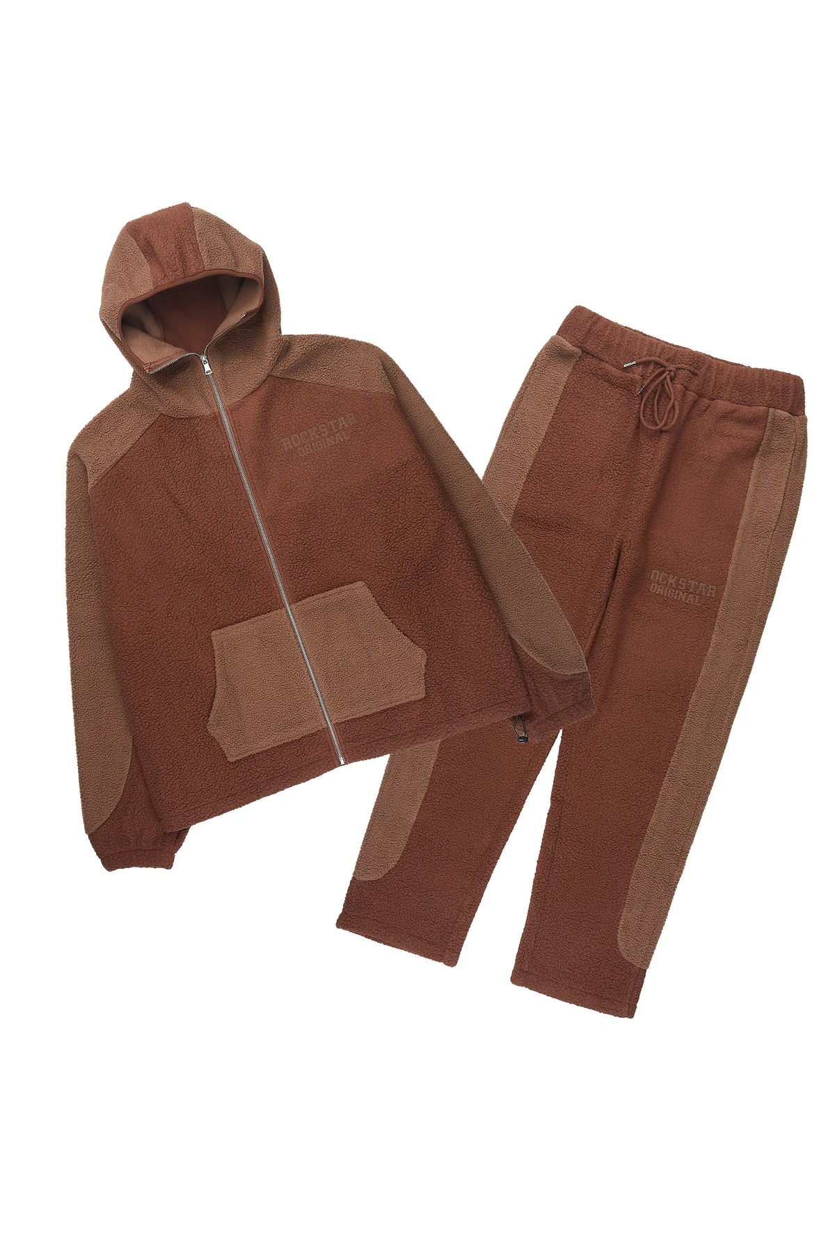 Minero Sherpa Brown Zip Up Hoodie/Jogger Track Set