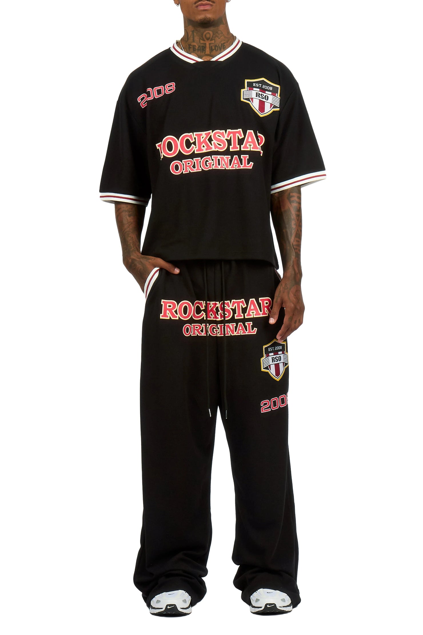 Ezel Black Crop Boxy Tee/Barrel Fit Track Set