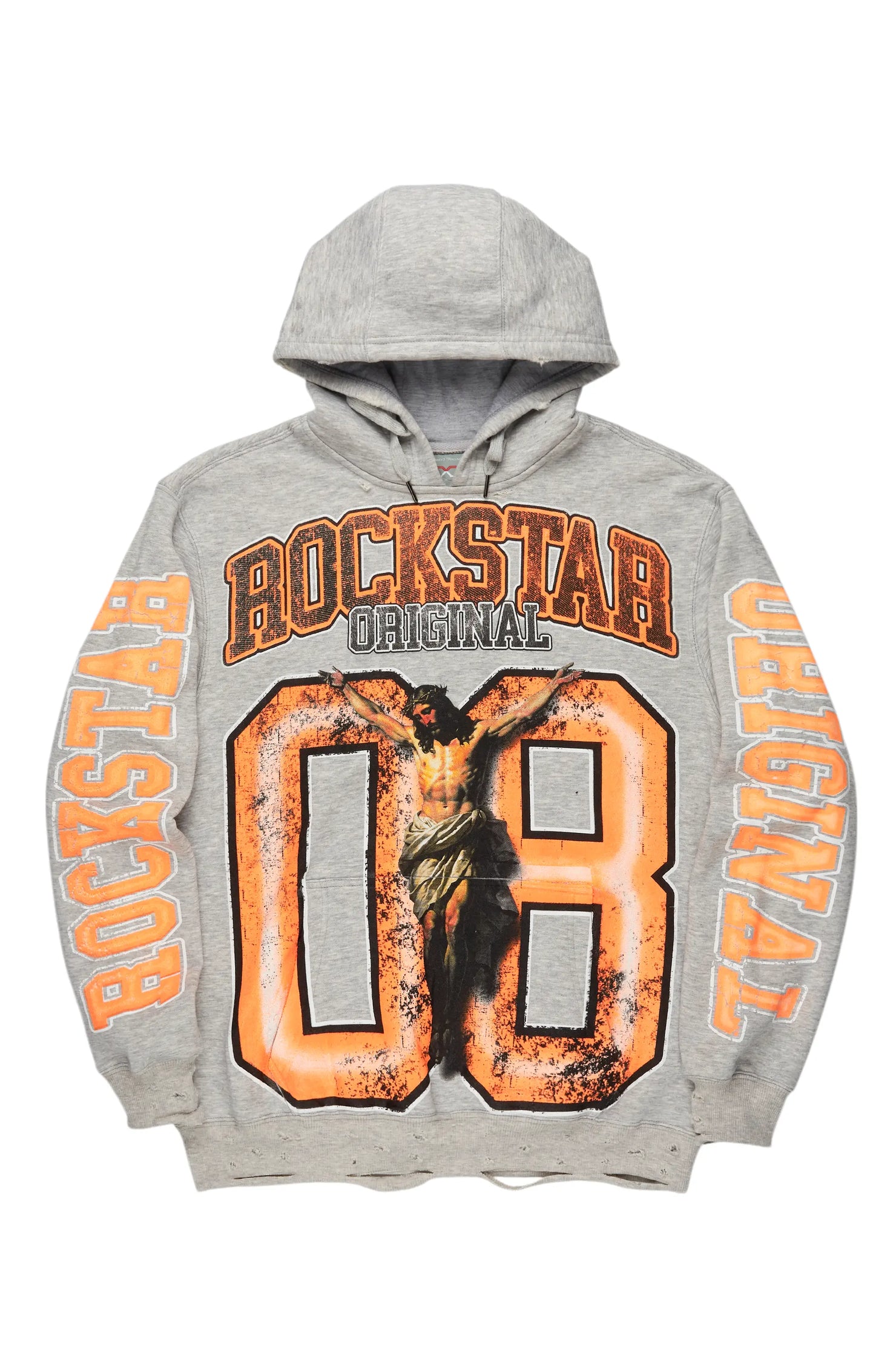 Fields Grey/Orange Distressed Graphic Hoodie