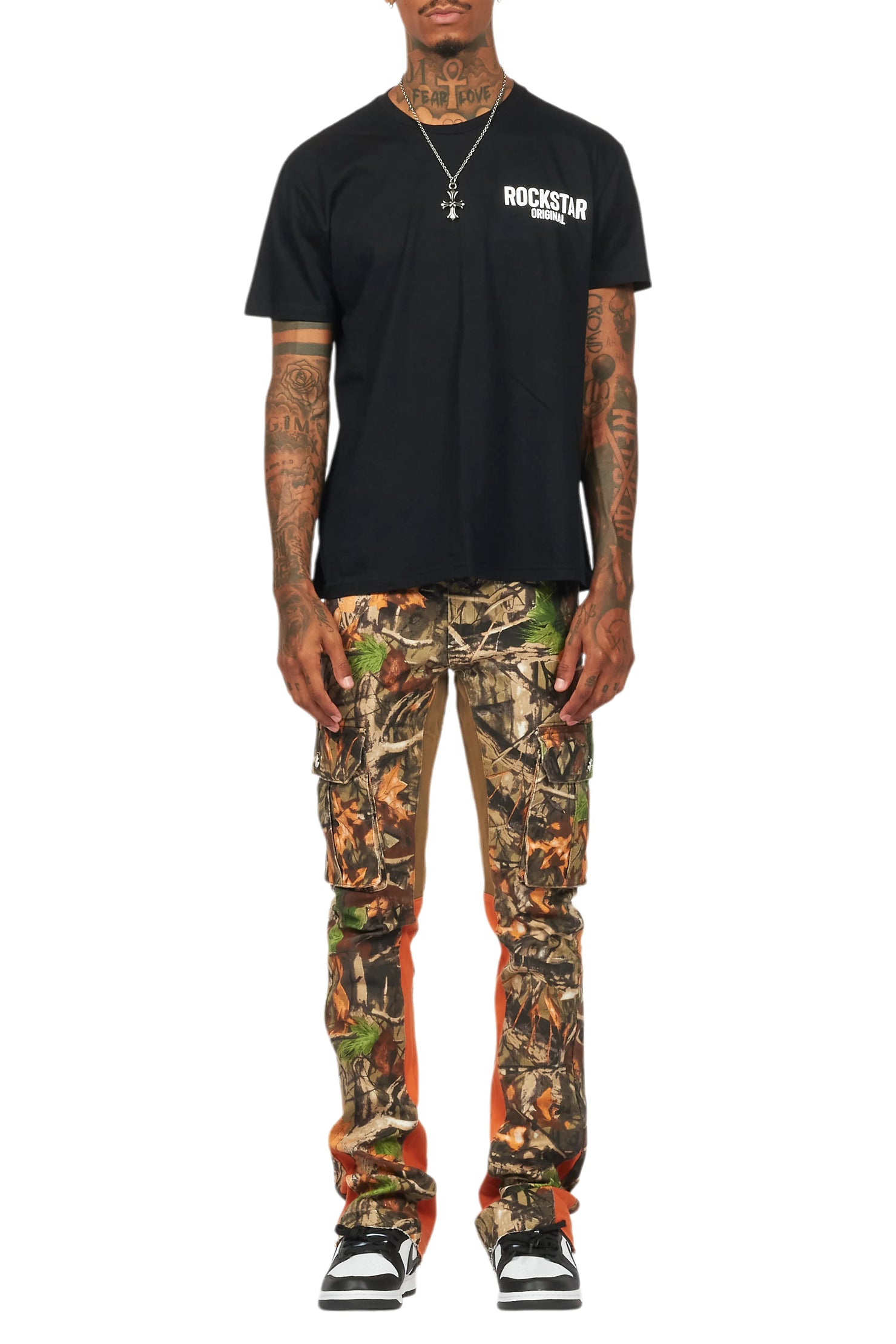Rolan Orange Tree Camo Stacked Flare Jean