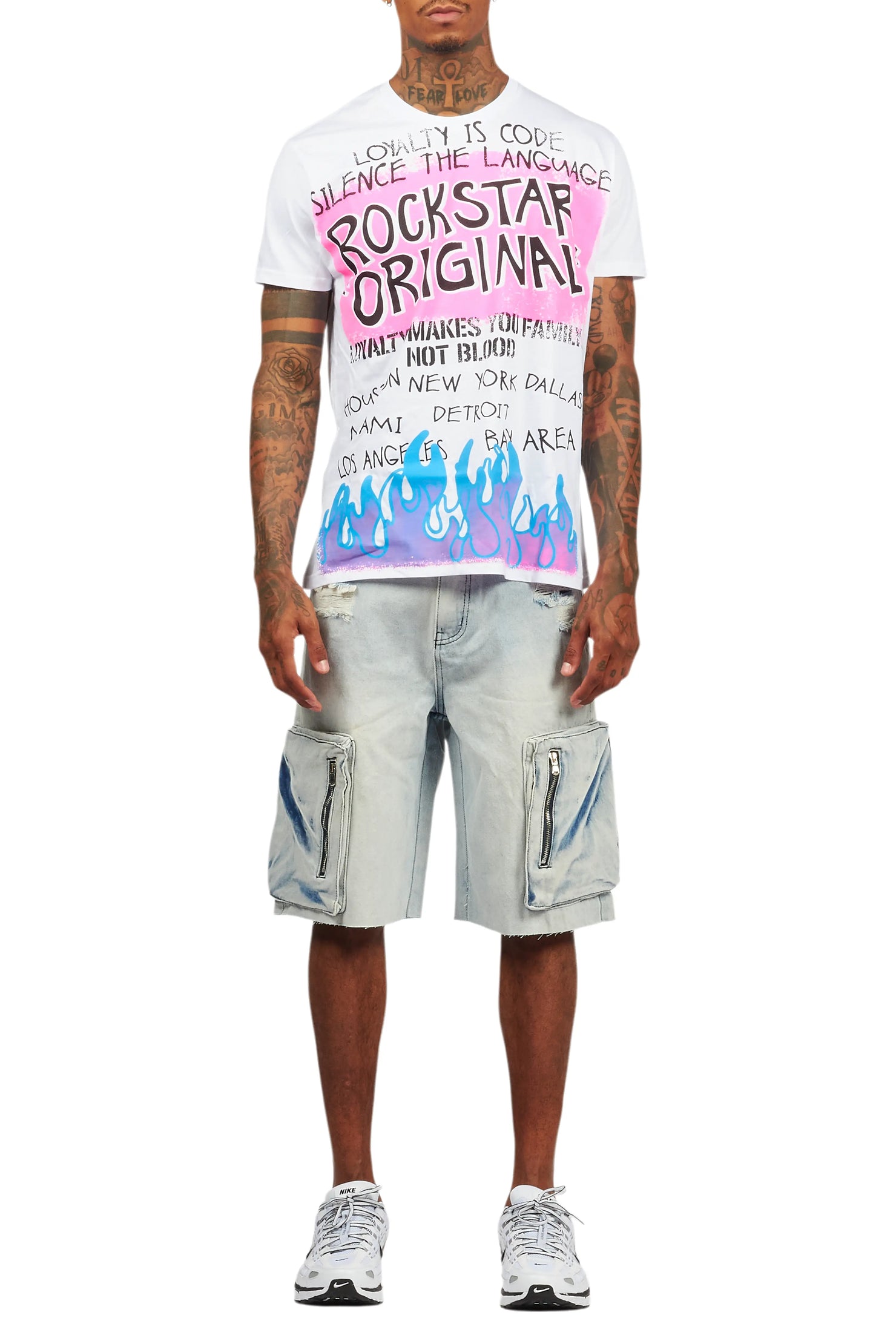 Beno White/Blue T-Shirt/Denim Short Set