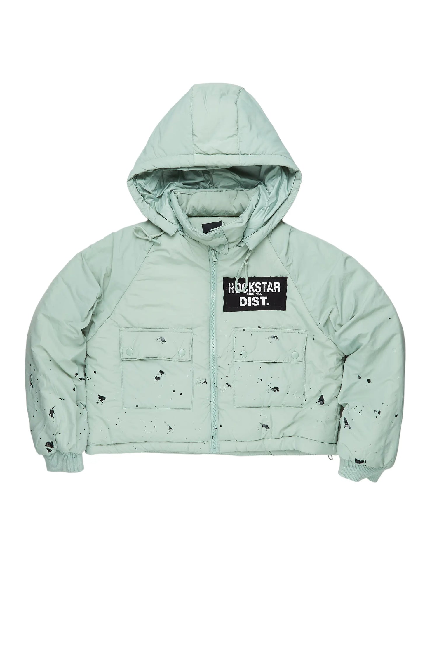Zayla Sage Green Art Dist. Puffer Jacket