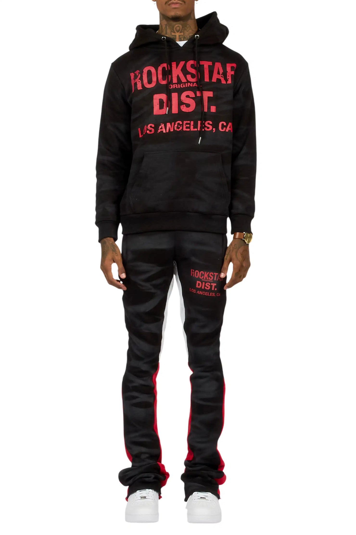 Nelly Black Spray Wash Hoodie Stacked Flare Track Set