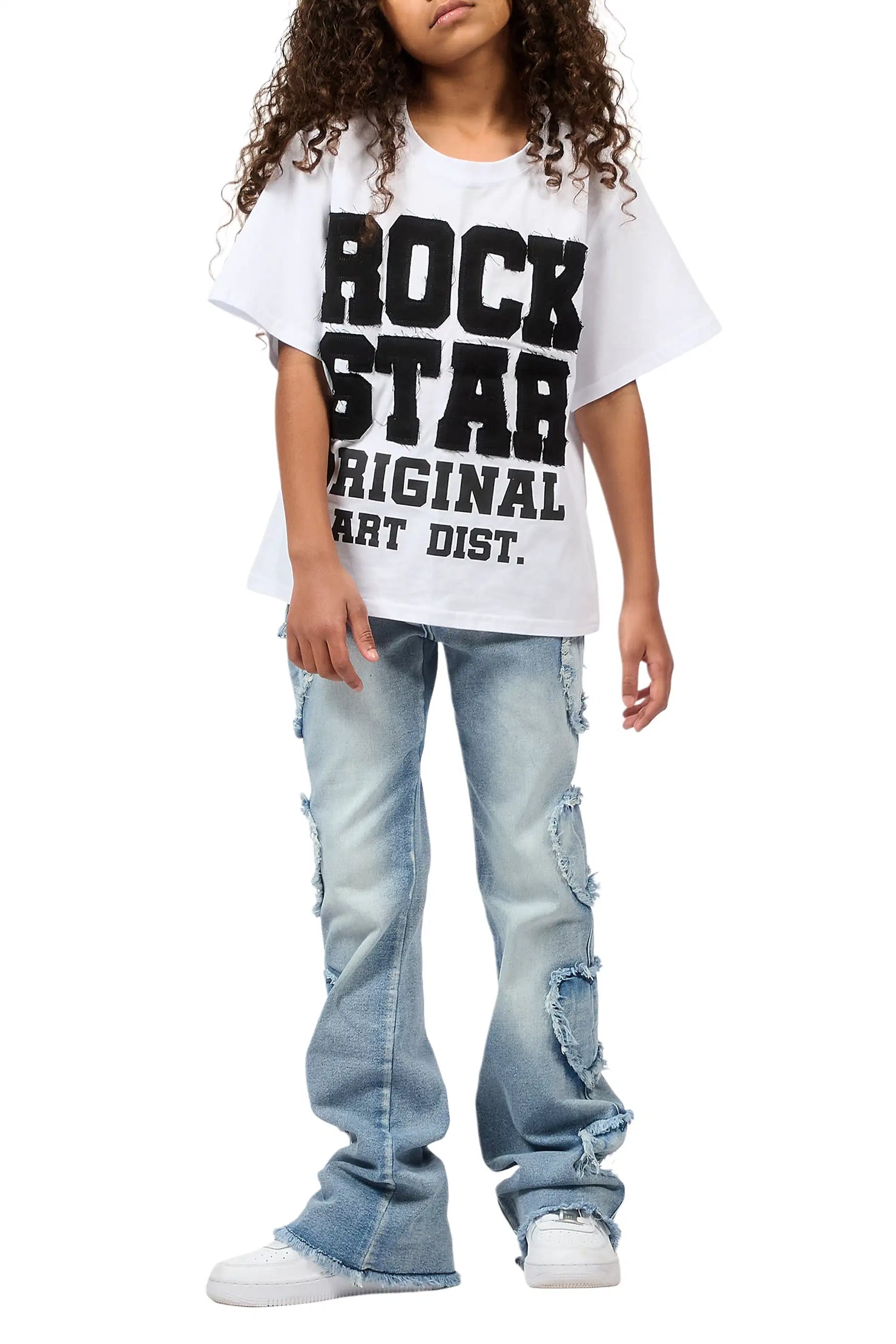 Girls Sinayah Heart Light Wash Stacked Flare Jean