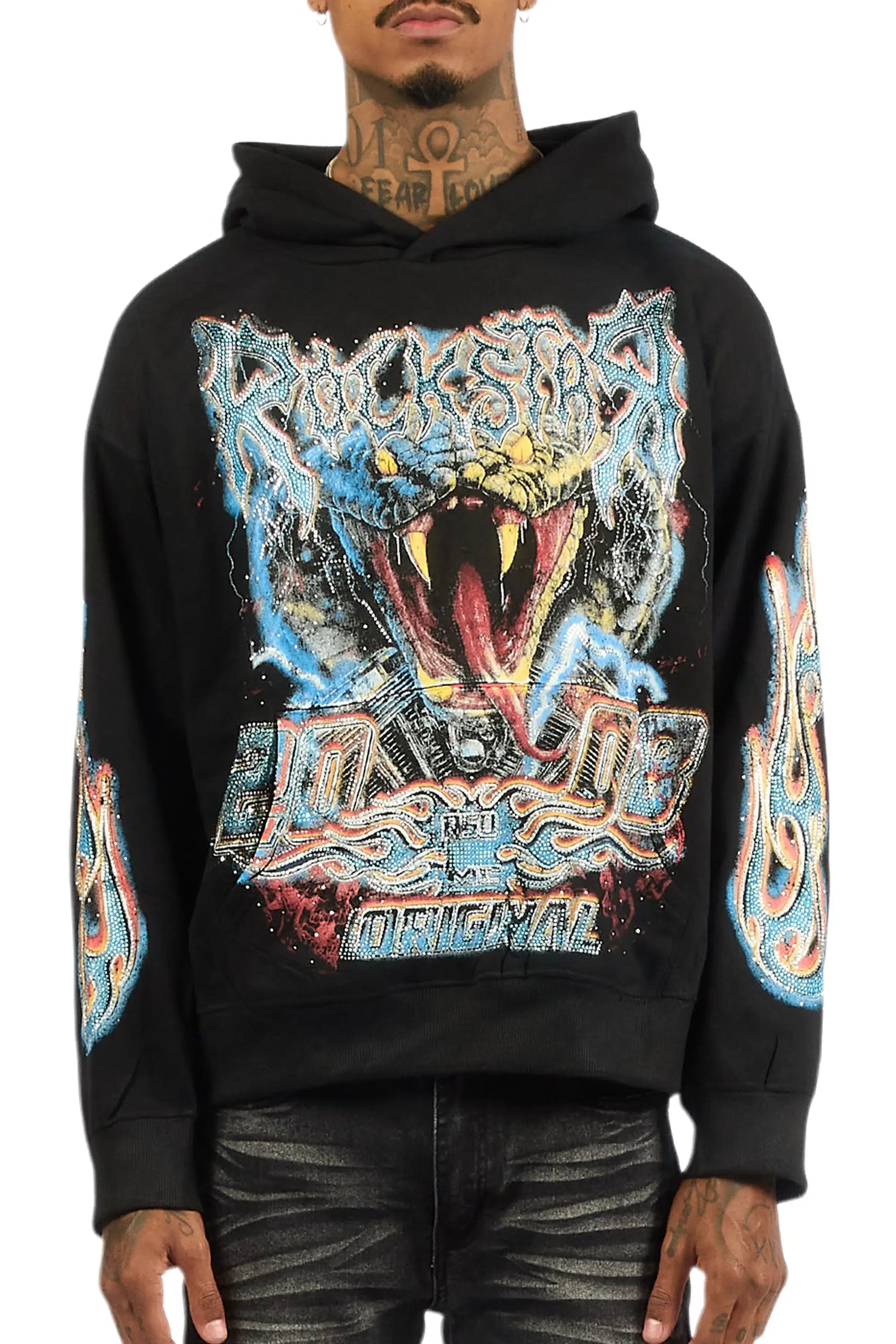 Rhylo Black Rhinestone Oversized Hoodie