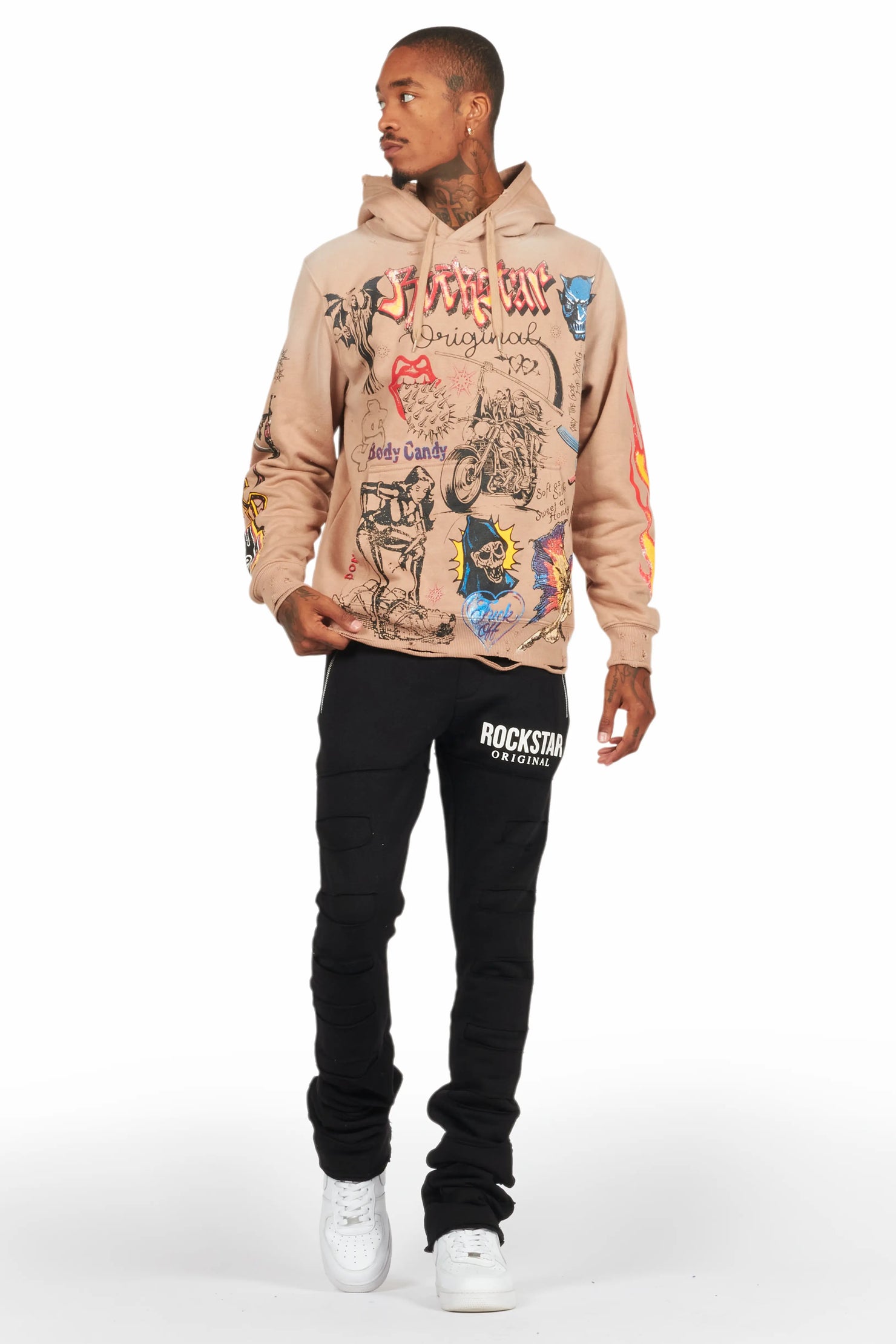 Emilio Black Stacked Flare Track Pant