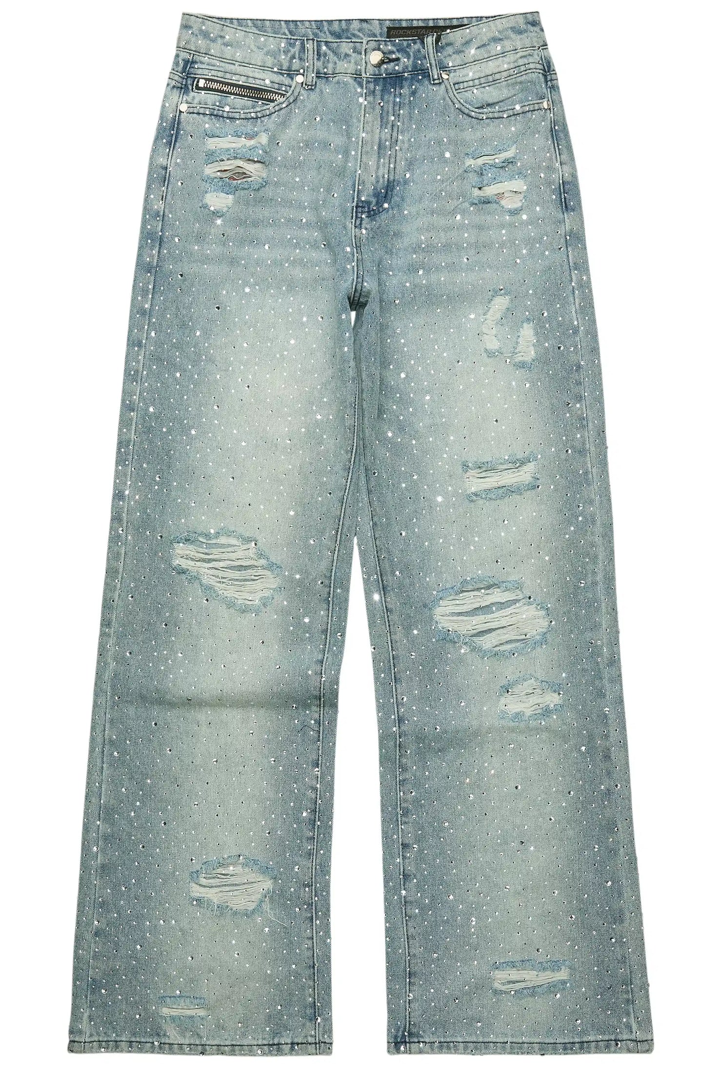 Discolite Rhinestone Light Blue Baggy Jean