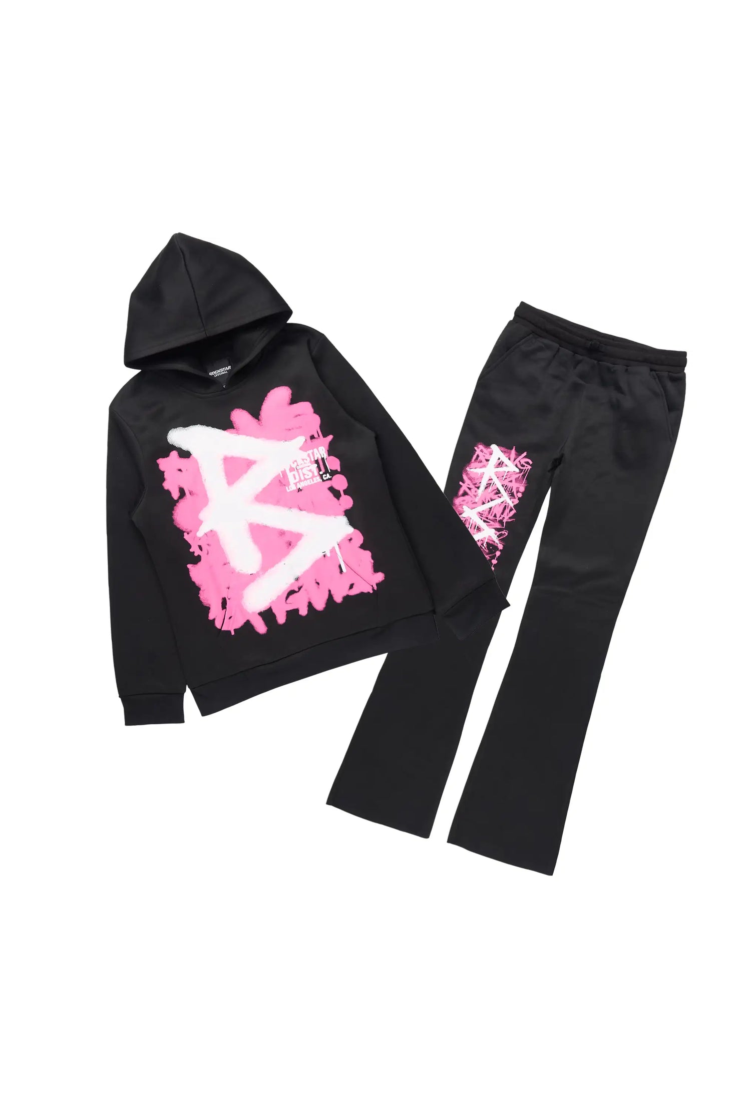 Girls Tanesha Black/Pink Stacked Track Set