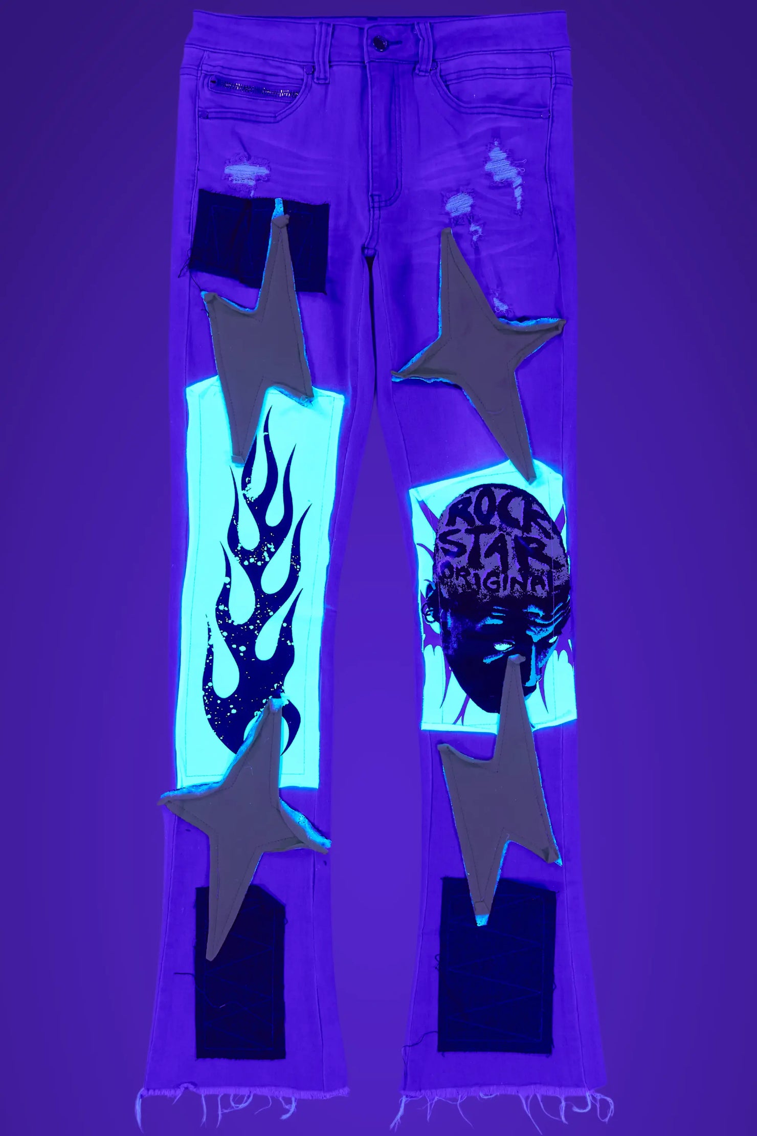 Edgar Grey/Yellow Patchwork Stacked Flare Jean