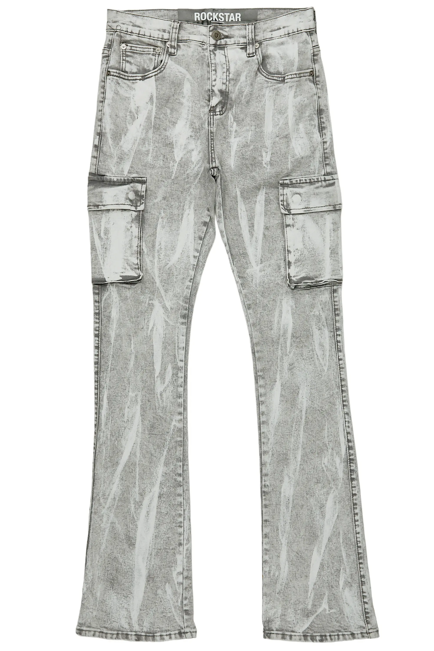 Dandy Light Grey Stacked Flare Cargo Jean