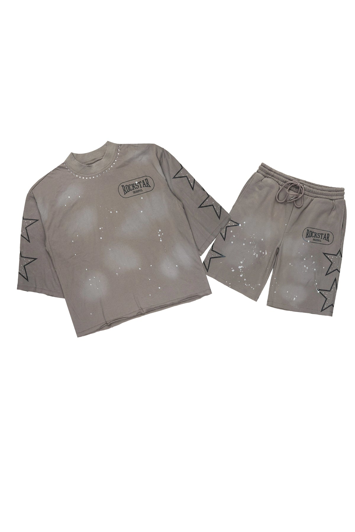 Zirka Grey Studded T-Shirt/Short Set