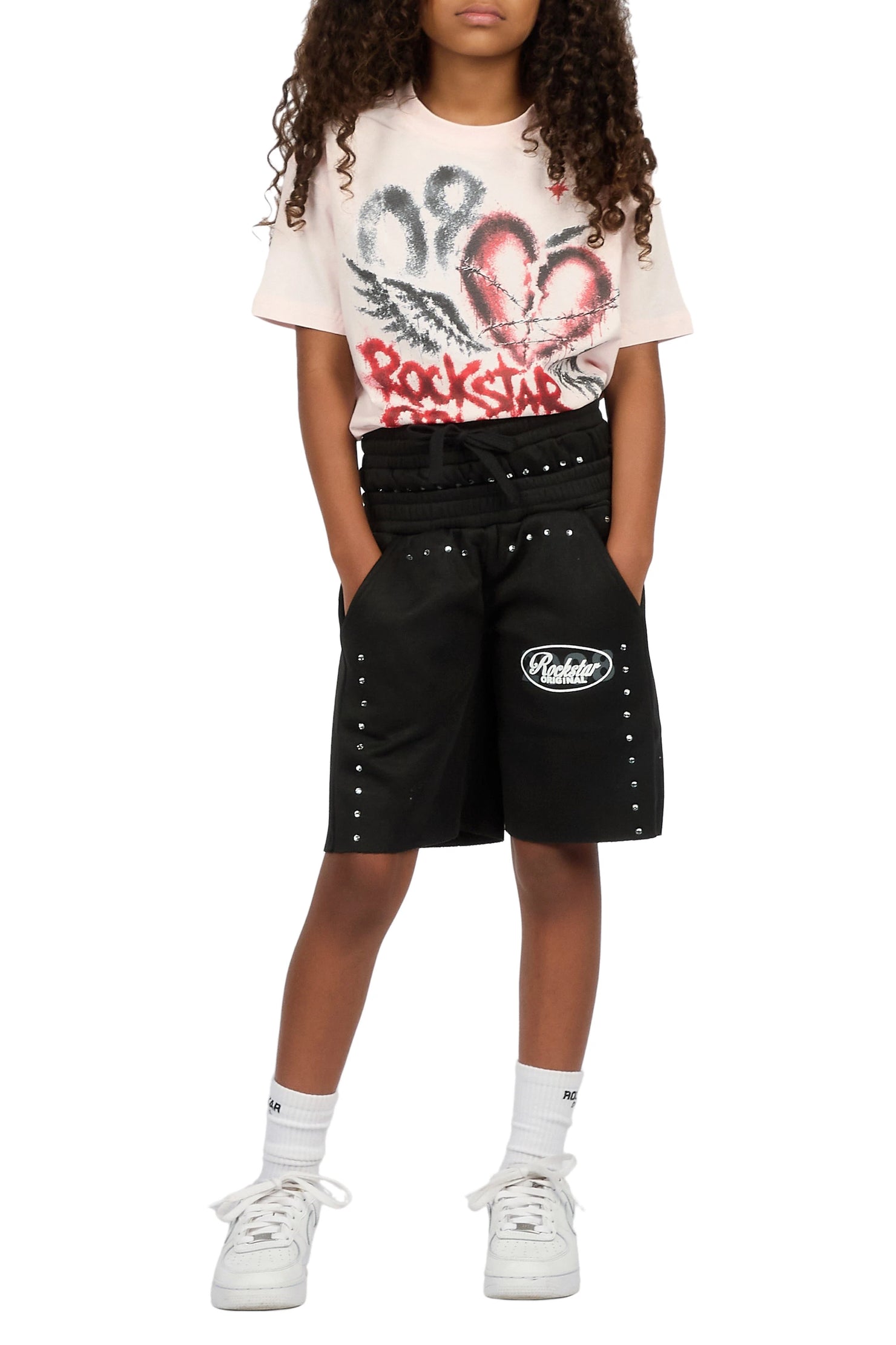 Girls Dezstany Black Rhinestone Double Waisted Short
