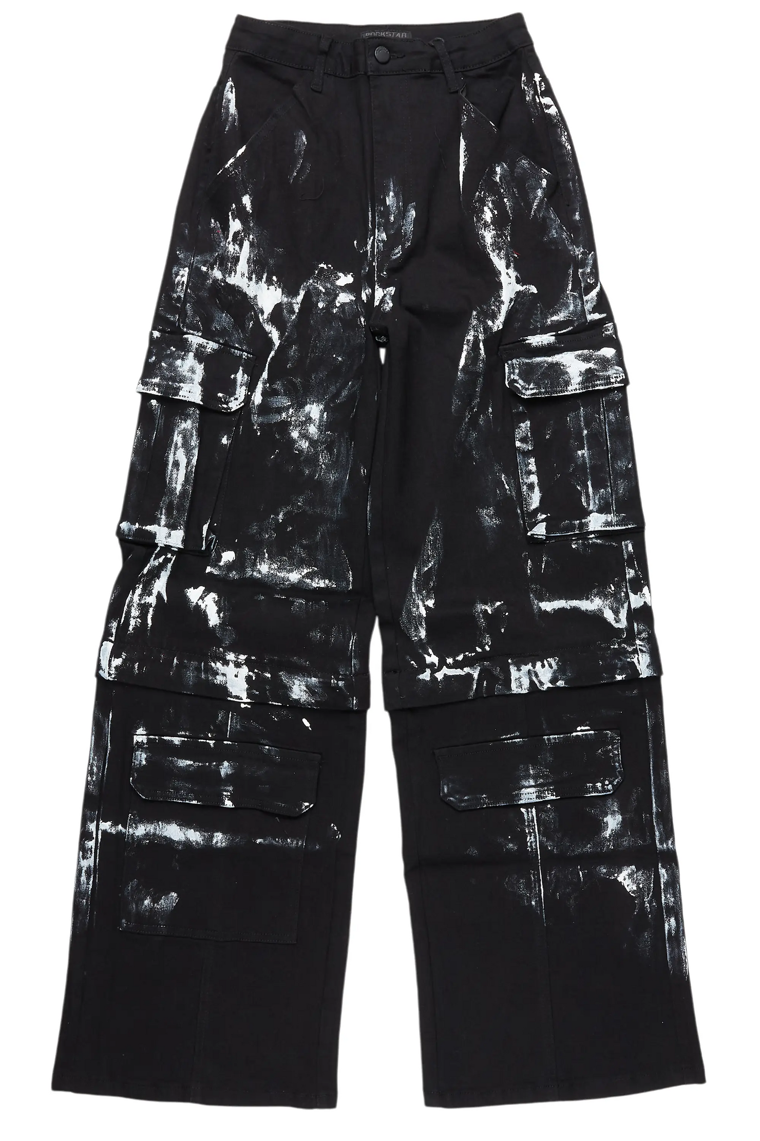 Necola Black Painted Stretch Wide Leg Jean