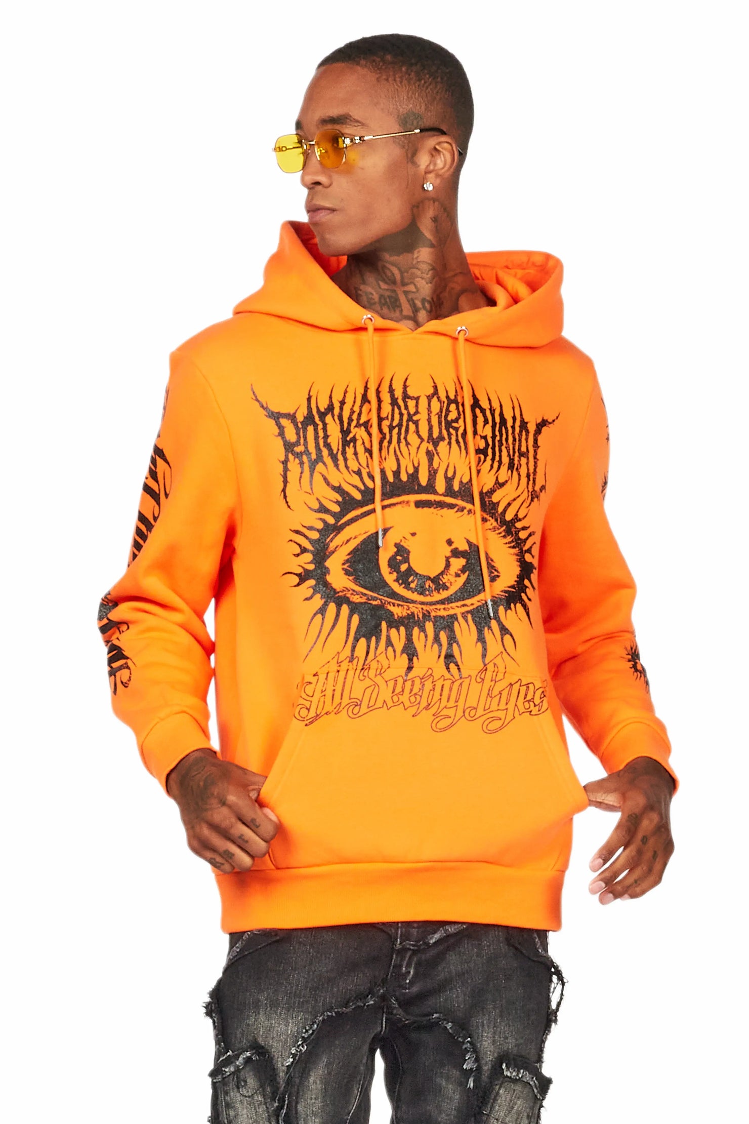 All Seeing Eyes Orange Graphic Hoodie