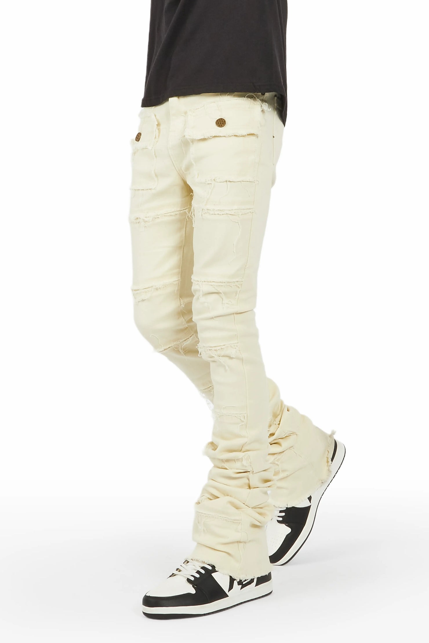 Zevon Cream Super Stacked Flare Jean