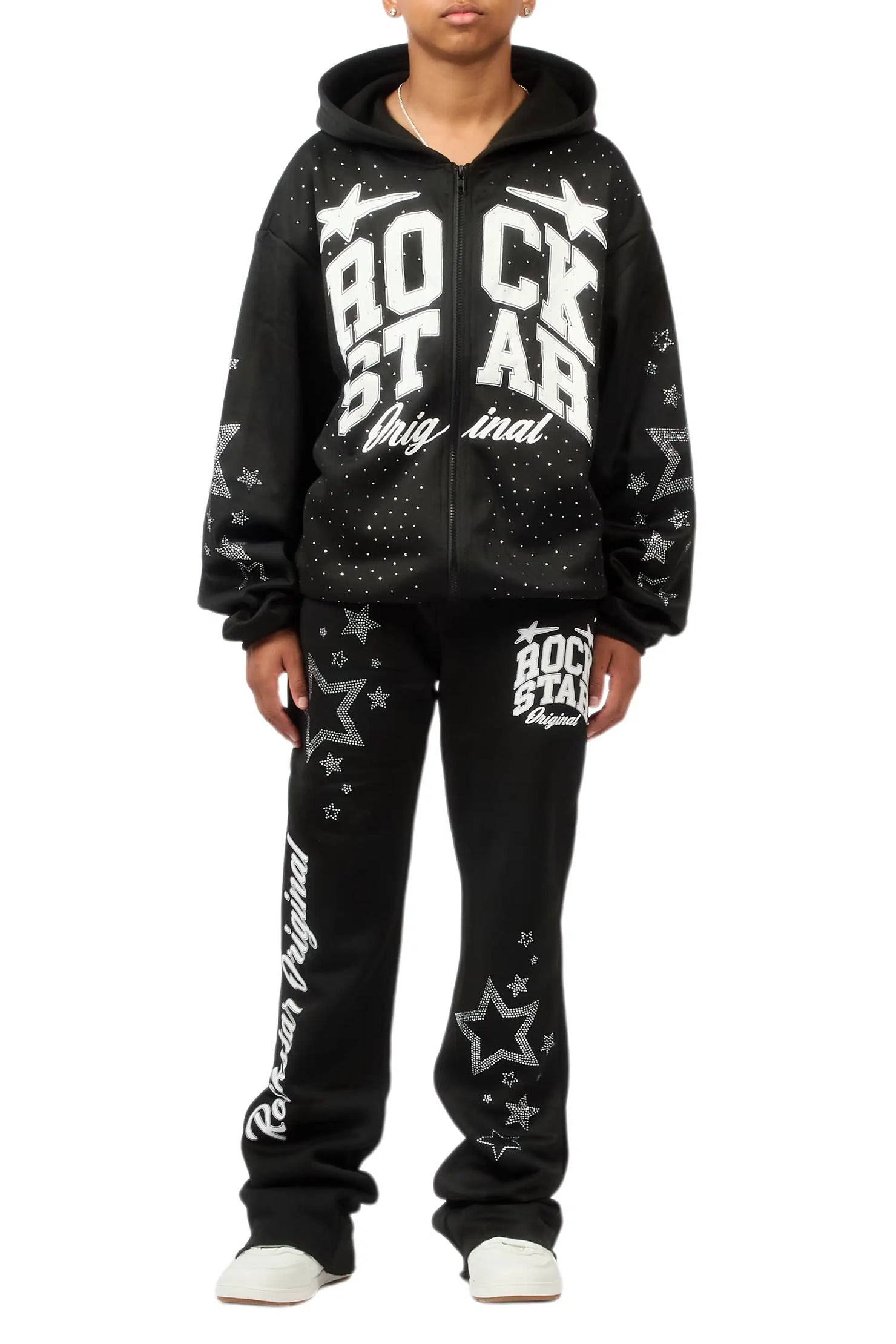 Boys Flaveyo Black/White Rhinestone Stacked Track Set