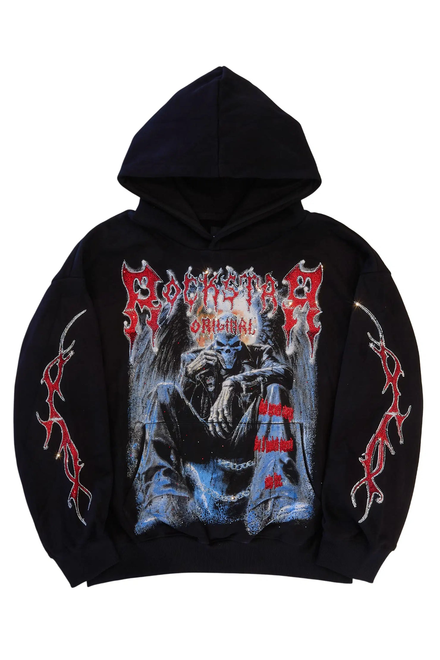 Krowne Black Rhinestone Oversized Hoodie