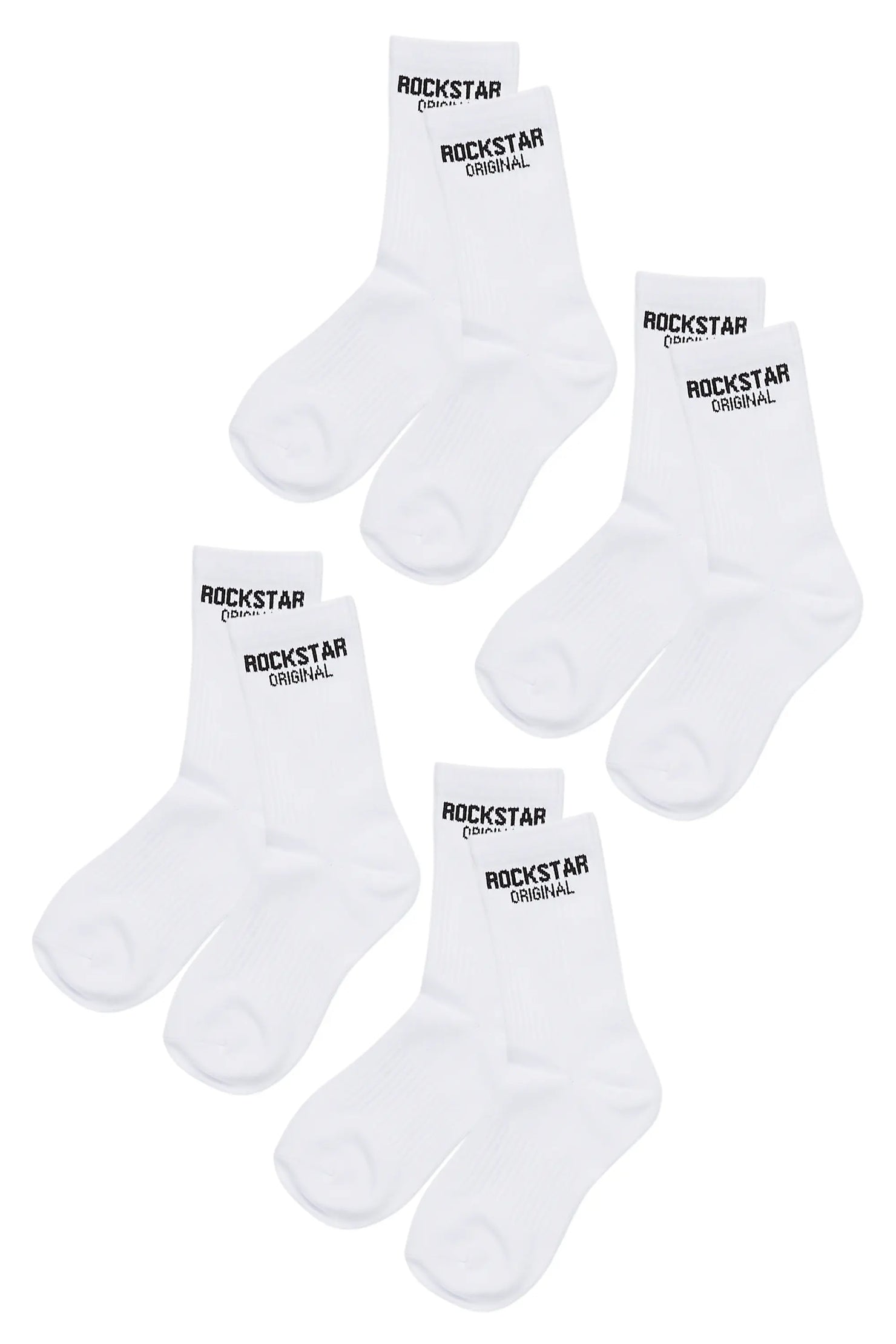Boys Rockstar Dist White Basic Socks 4 Pack