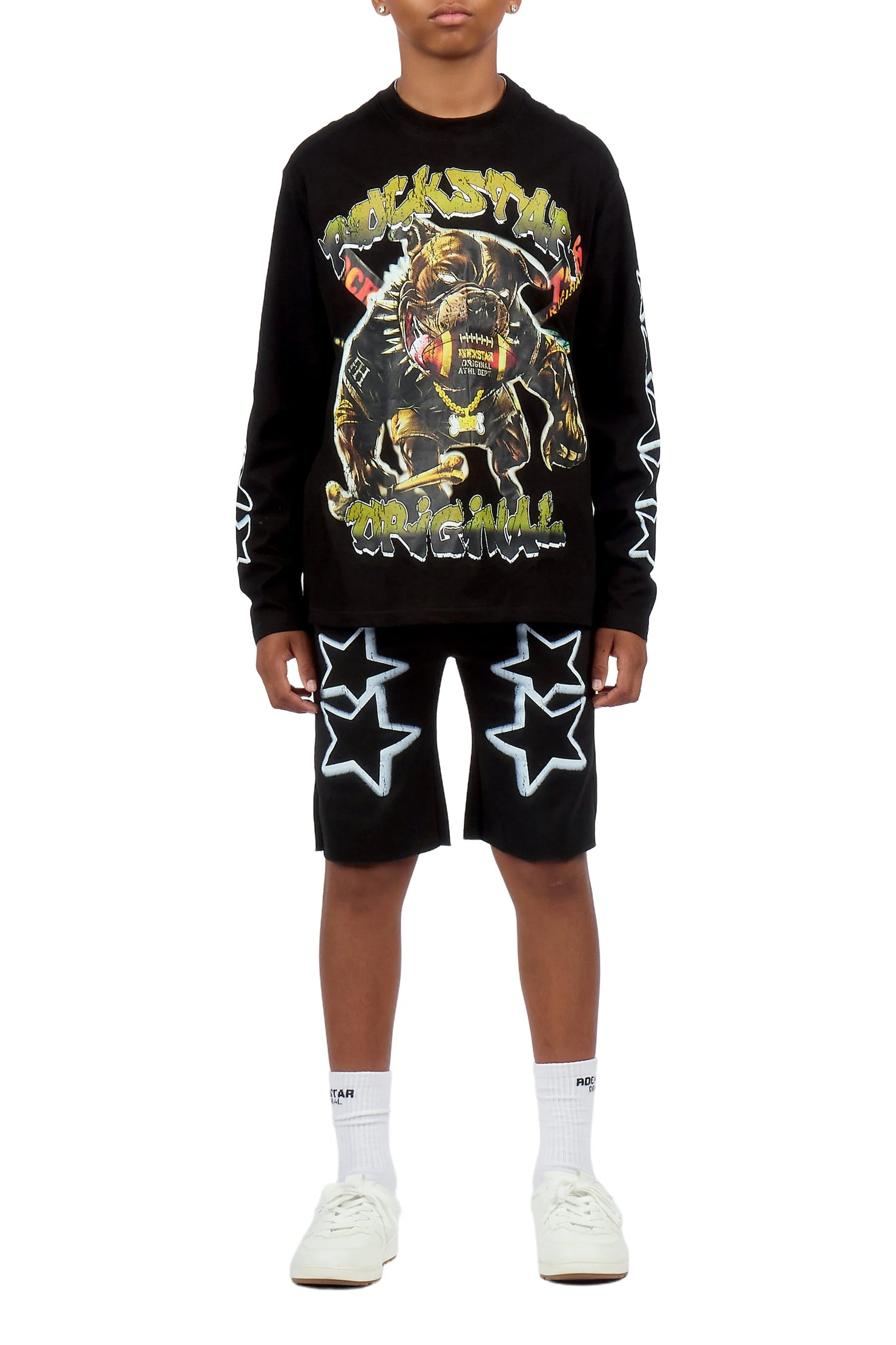 Boys Brayix Black/Black L/S T-Shirt Short Set