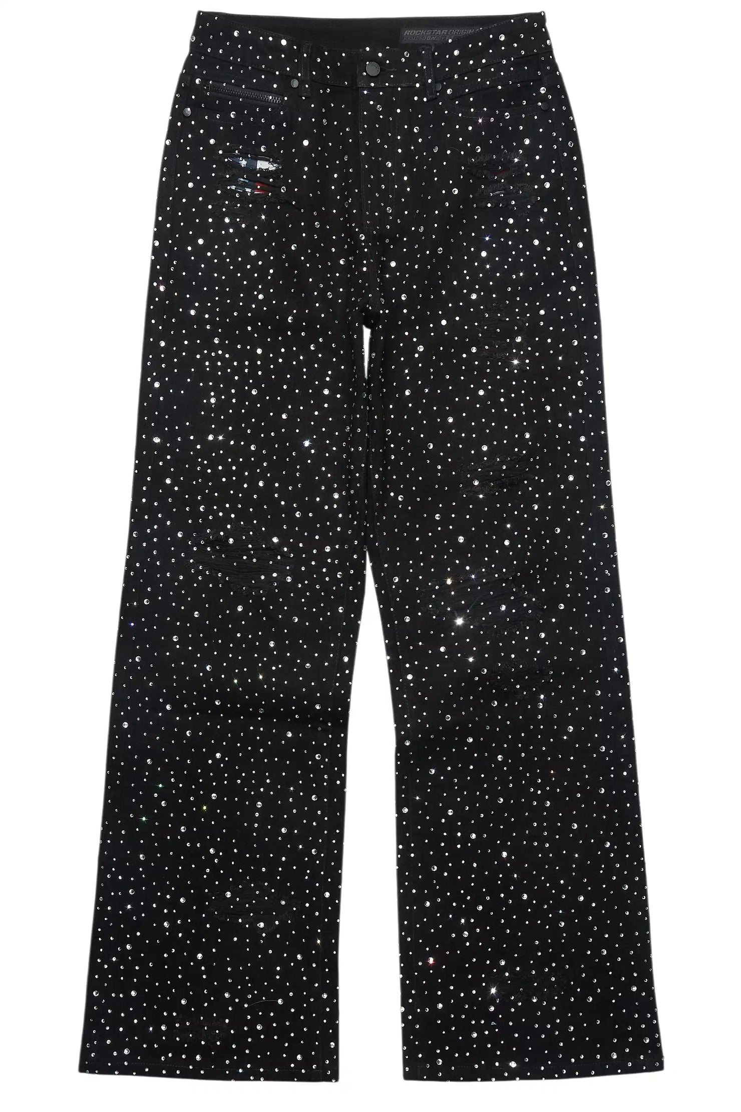 Discolite Rhinestone Jet Black Baggy Jean