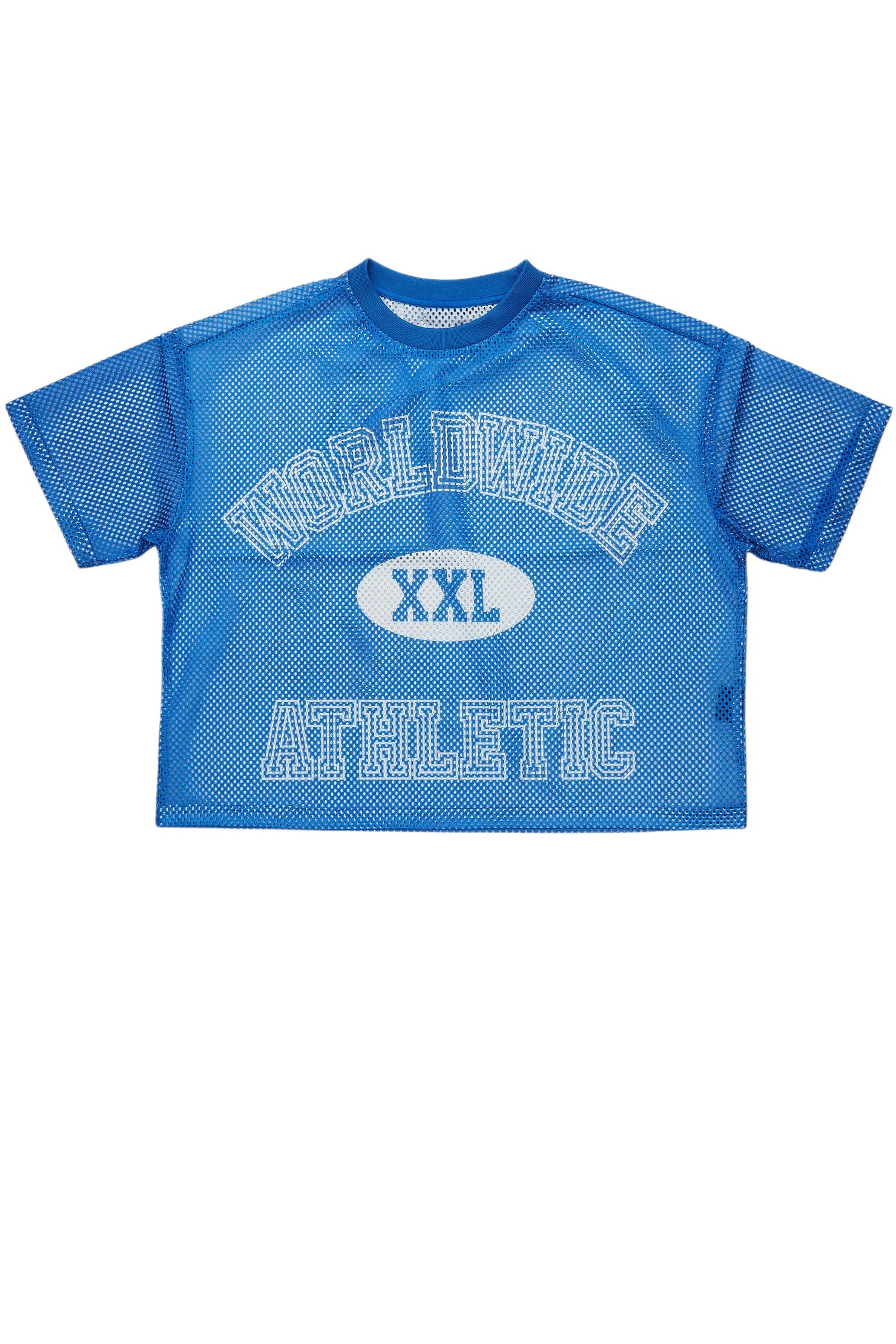 Sabas Royal Blue Graphic Crop Top Mesh Jersey