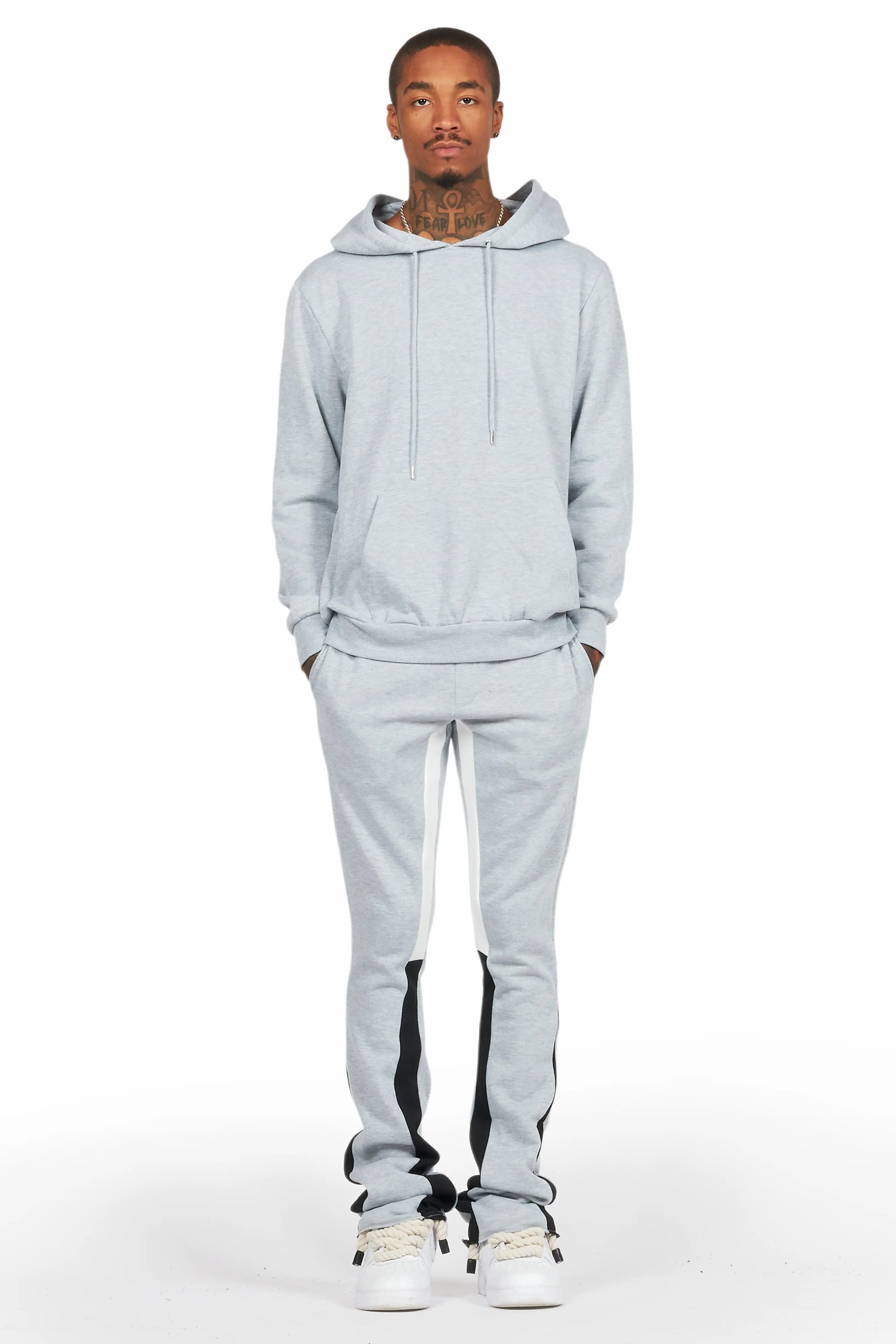 Basic Heather Grey Hoodie/Stacked Flare Track Set