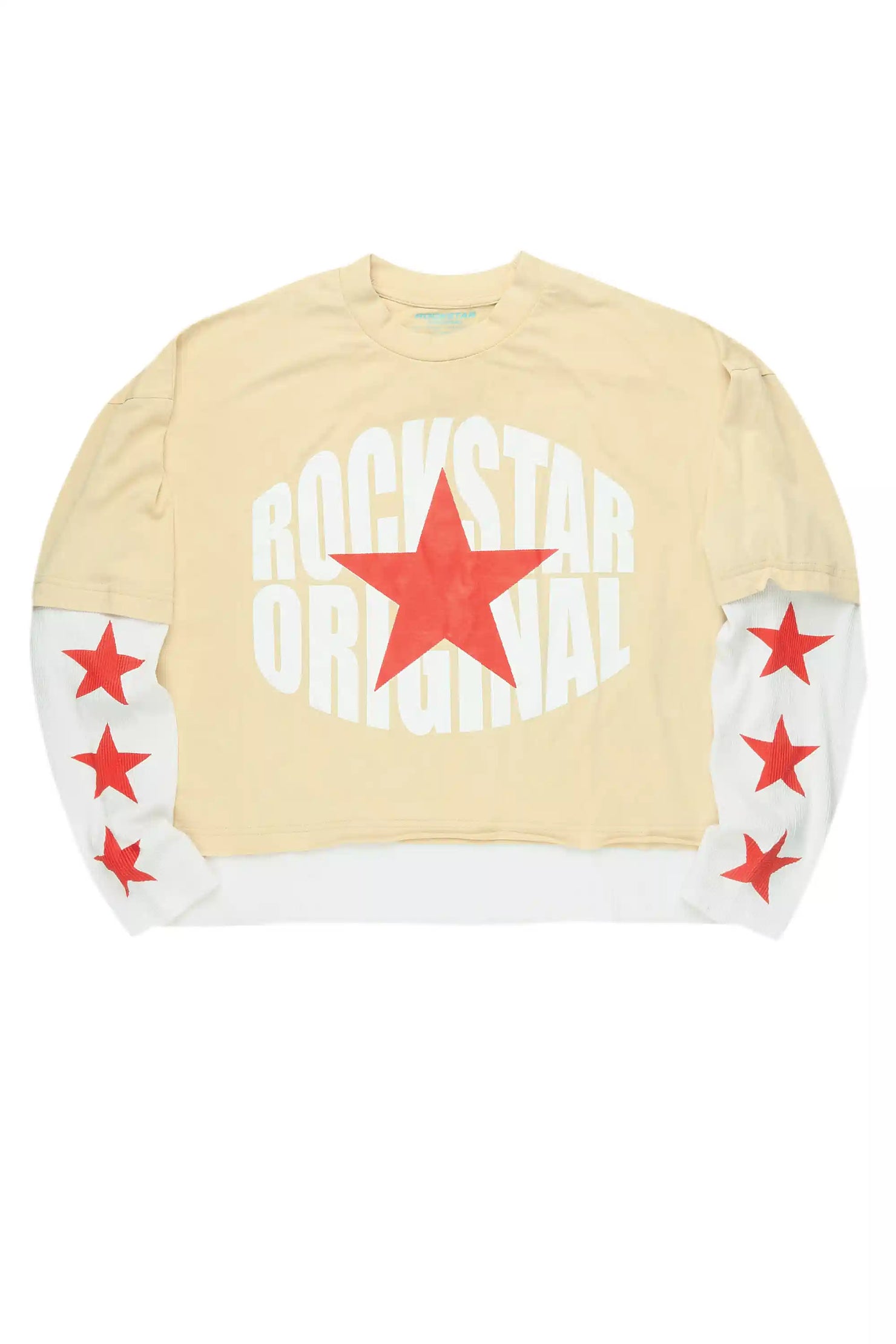 States Beige/White Boxy Crop Double Layer Tee