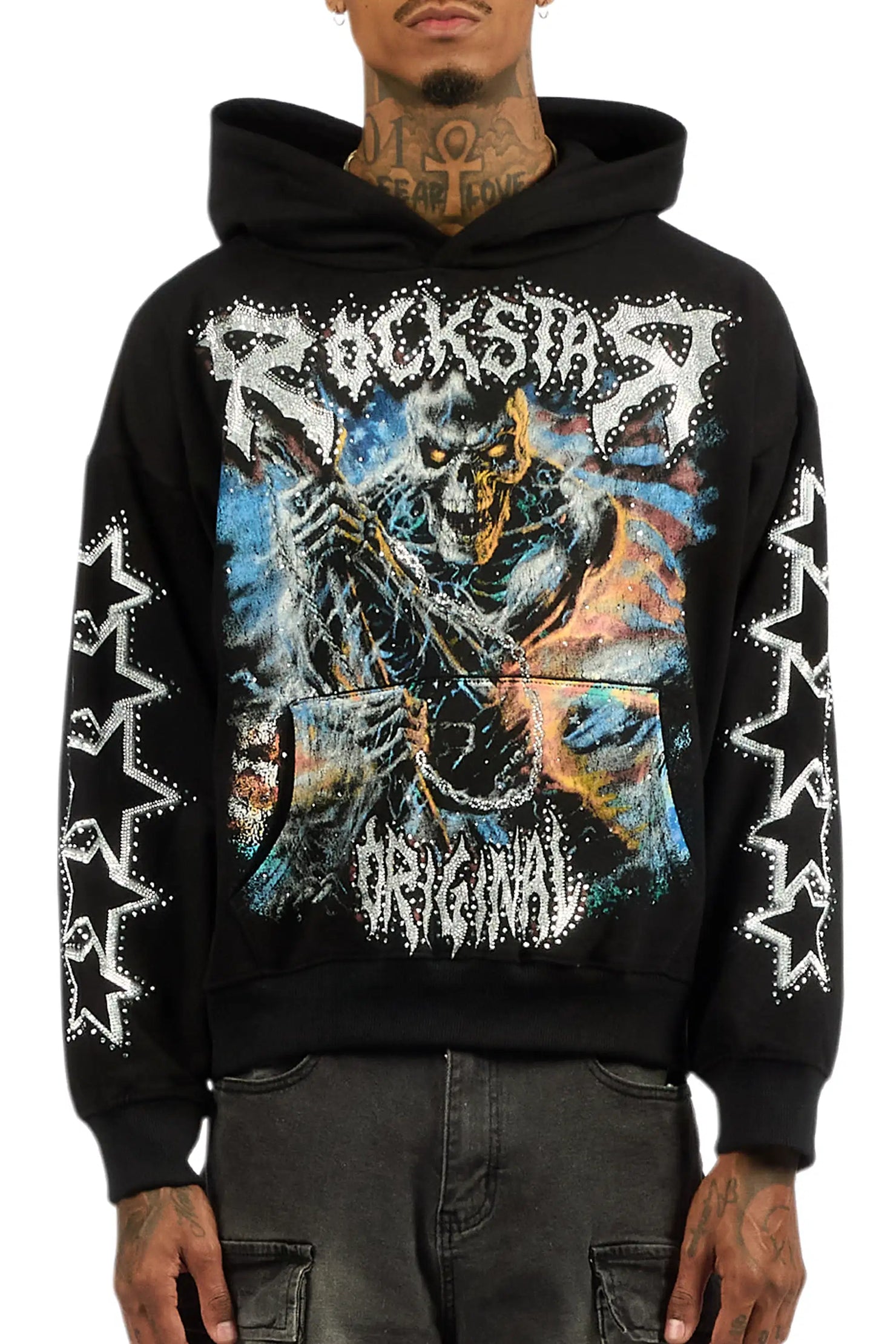 Krio Black Rhinestone Oversized Hoodie