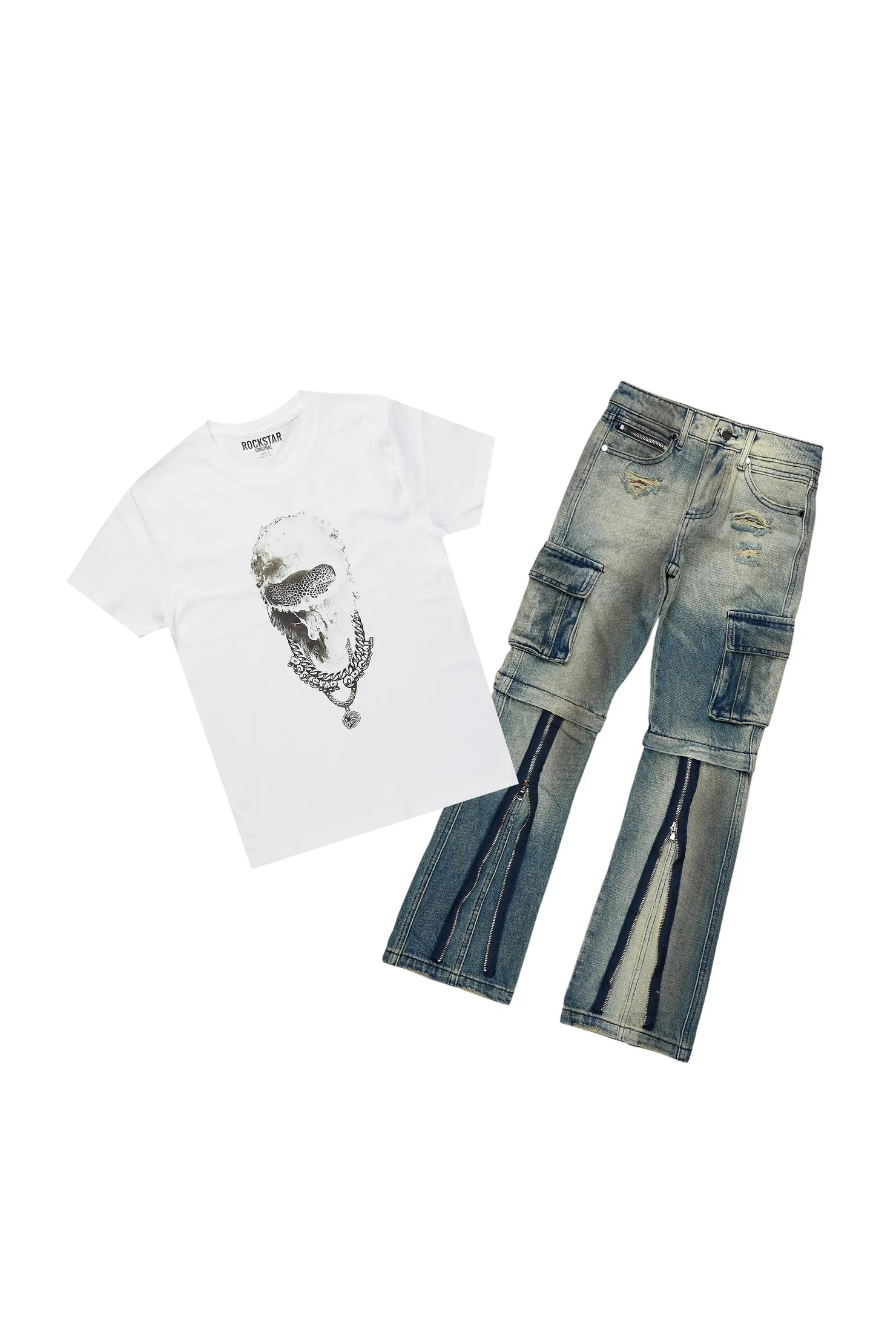 Boys Ponce White T-Shirt/Baggy Fit Jean Set