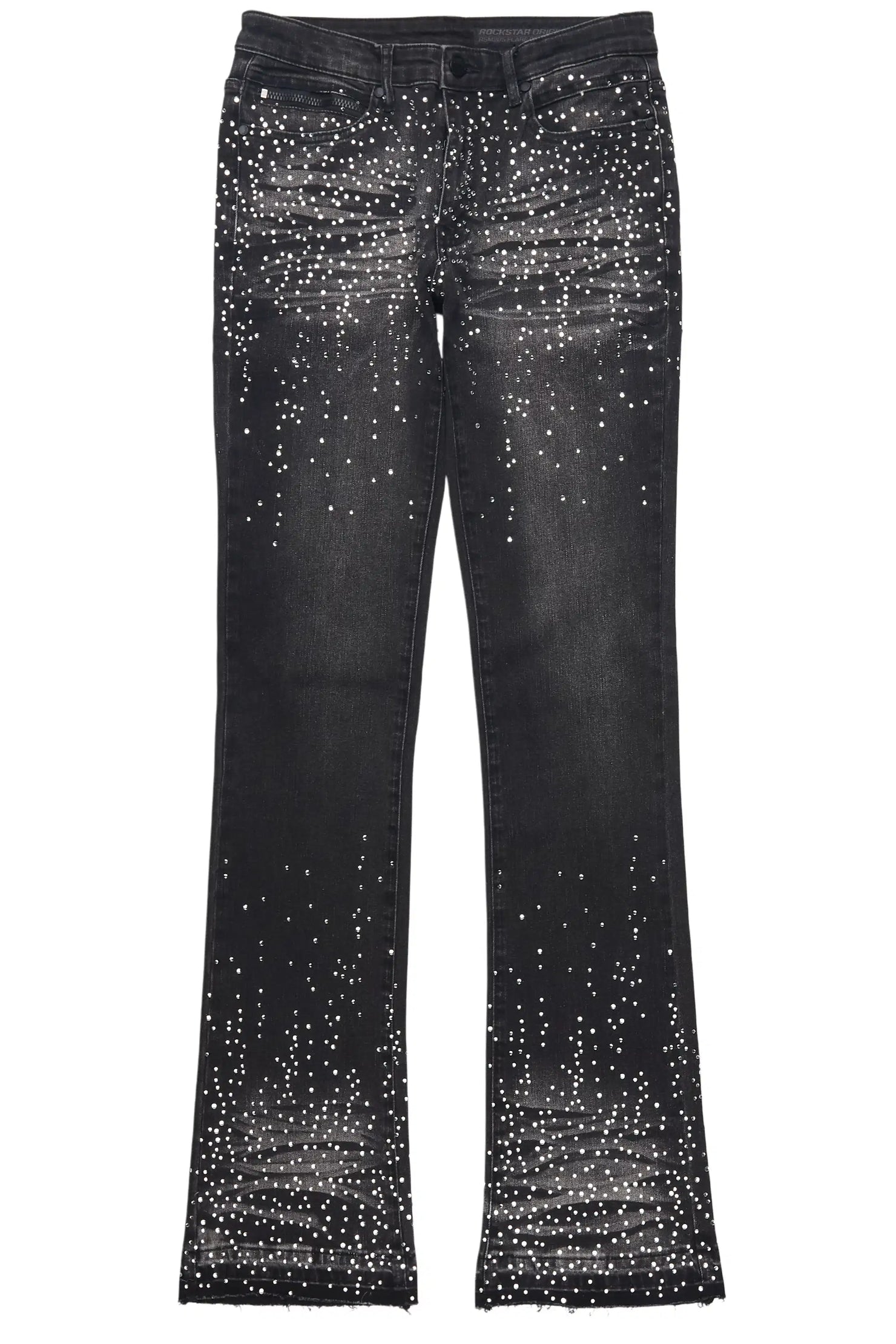 Maxton Dark Grey Rhinestone Stacked Flare Jean