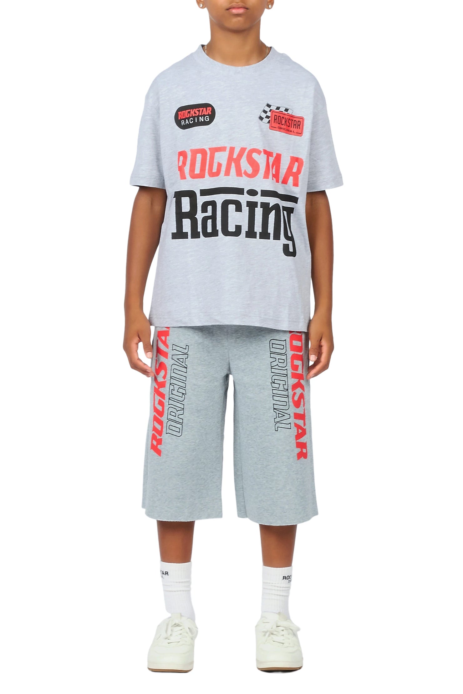Boys Spiller Grey Oversized T-Shirt/Jort Set