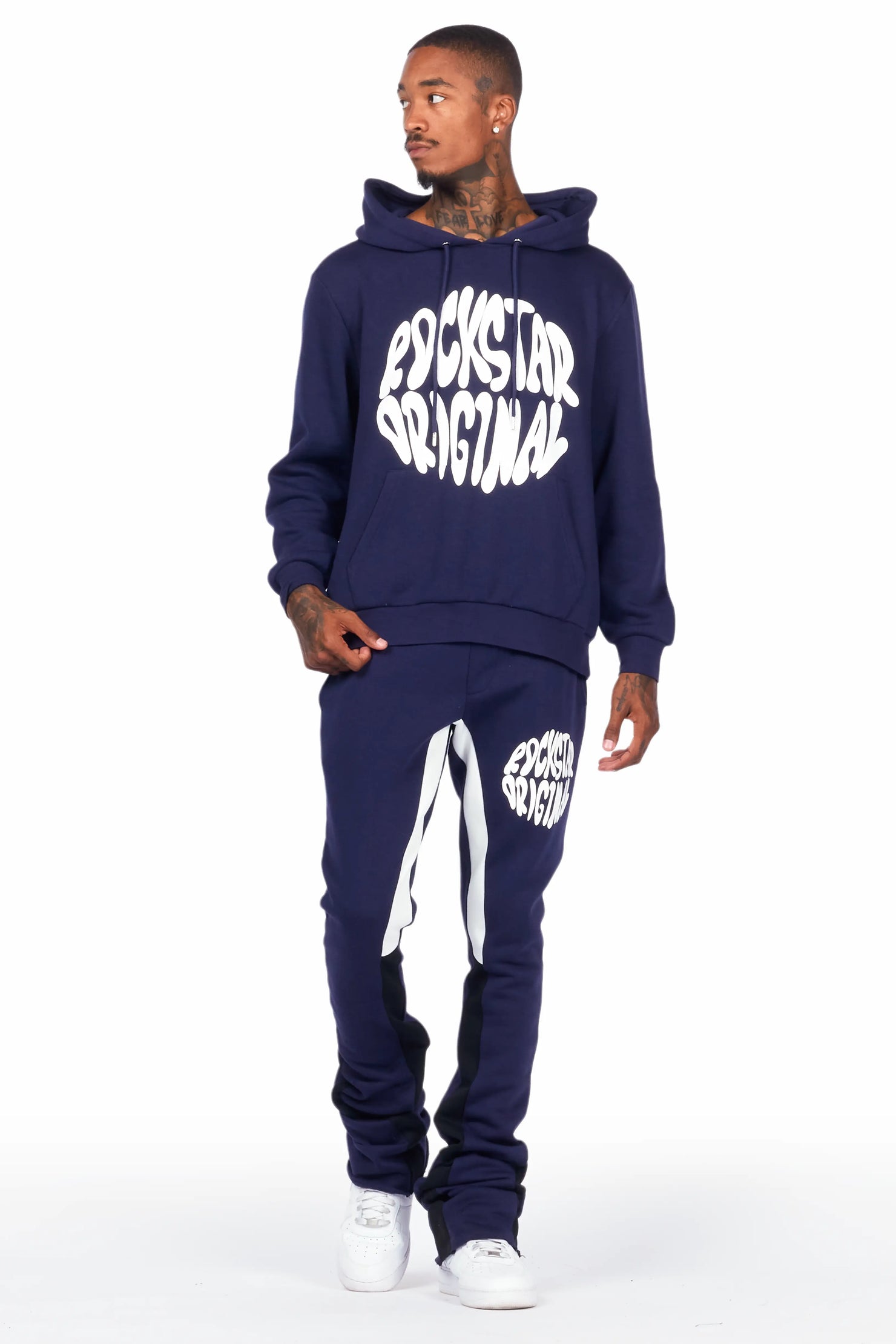 Sky Navy Graphic Hoodie/Super Stacked Pant Set