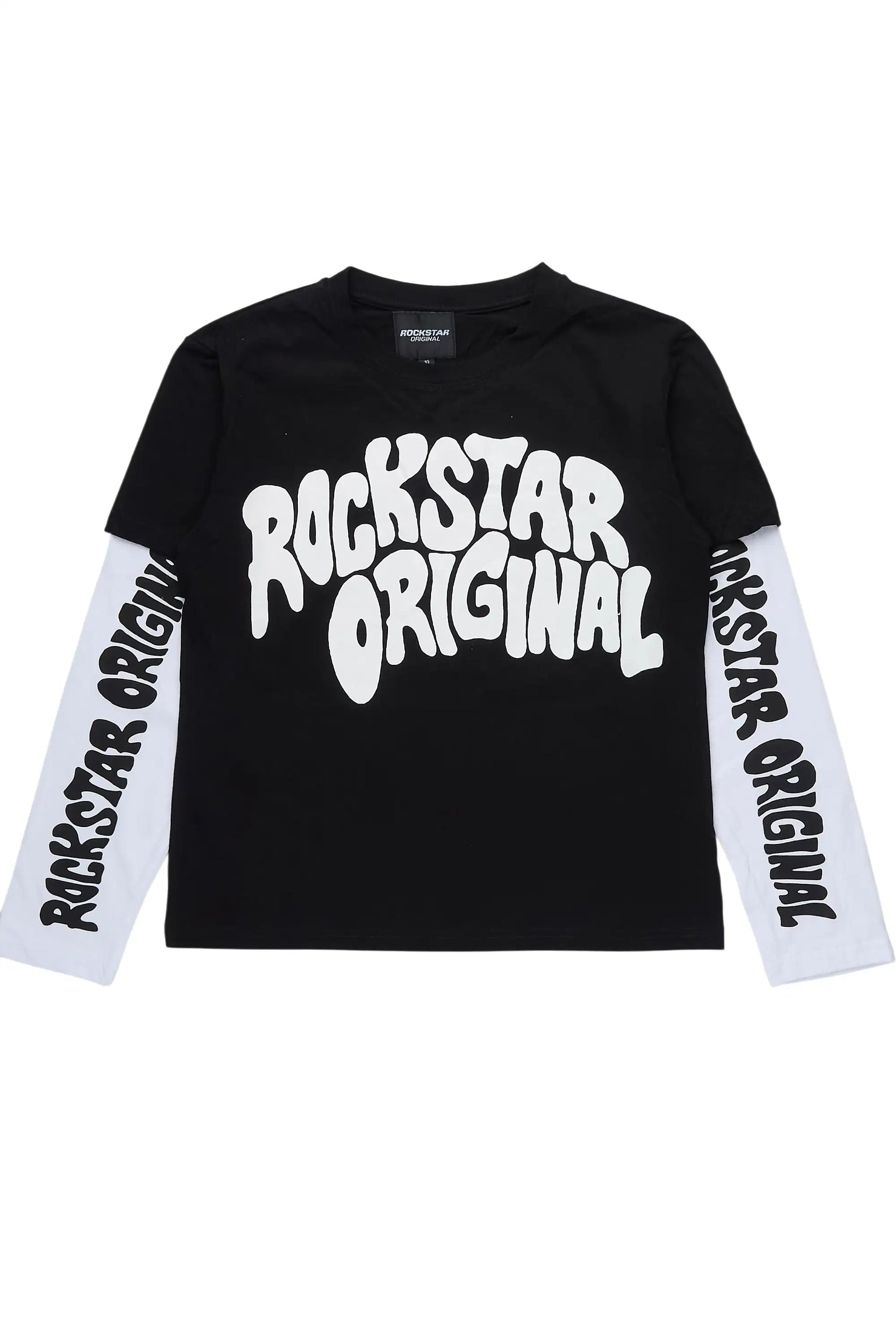 Girls Monique Black/White Double Layer L/S Graphic T-Shirt