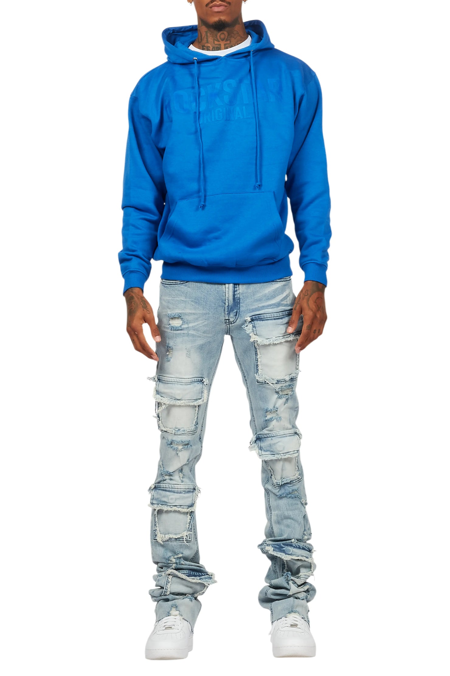 Basic Trio Royal Blue Super Stacked Flare Jean Set