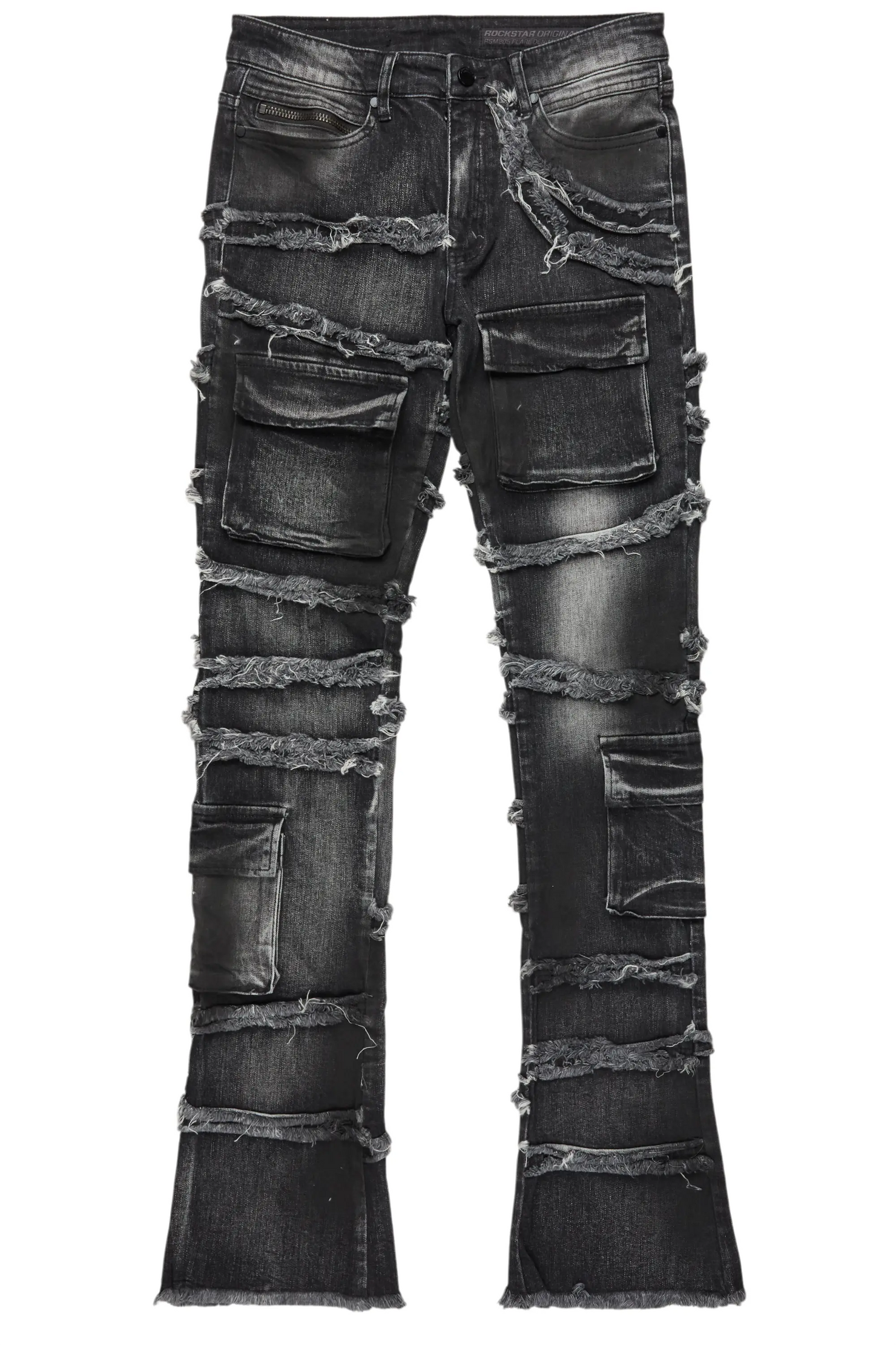 Yves Black Stacked Flare Cargo Jean