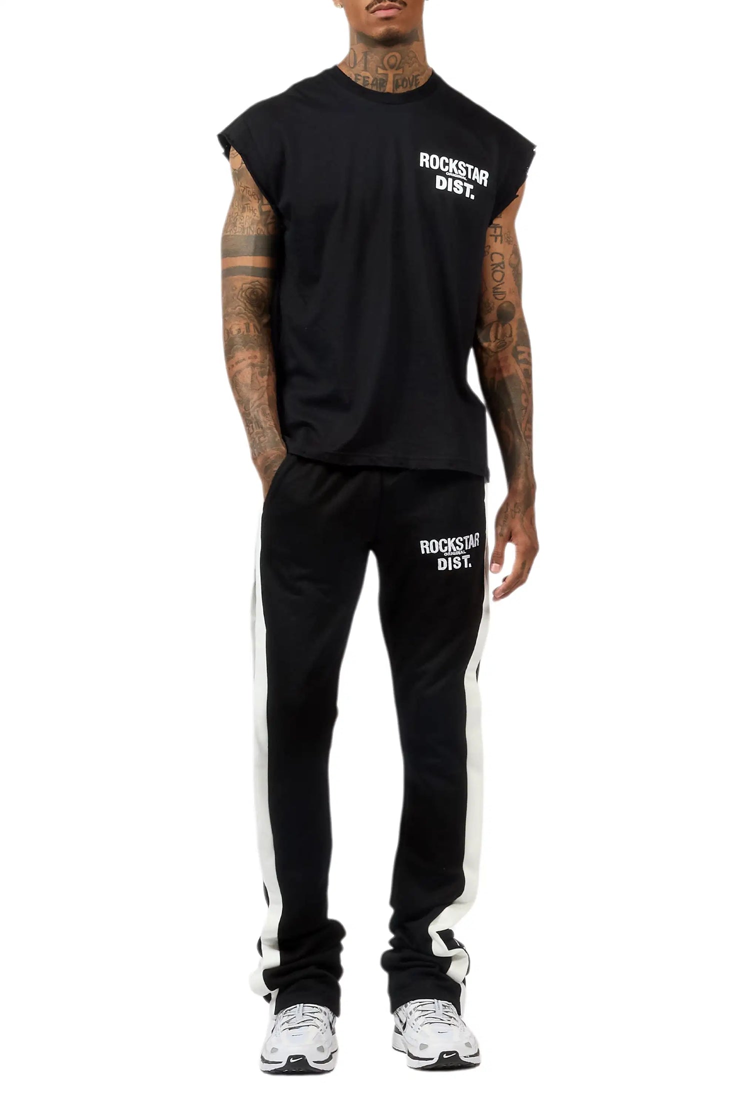 Arkady Black Muscle T-Shirt/Black Stacked Flare Pant Set