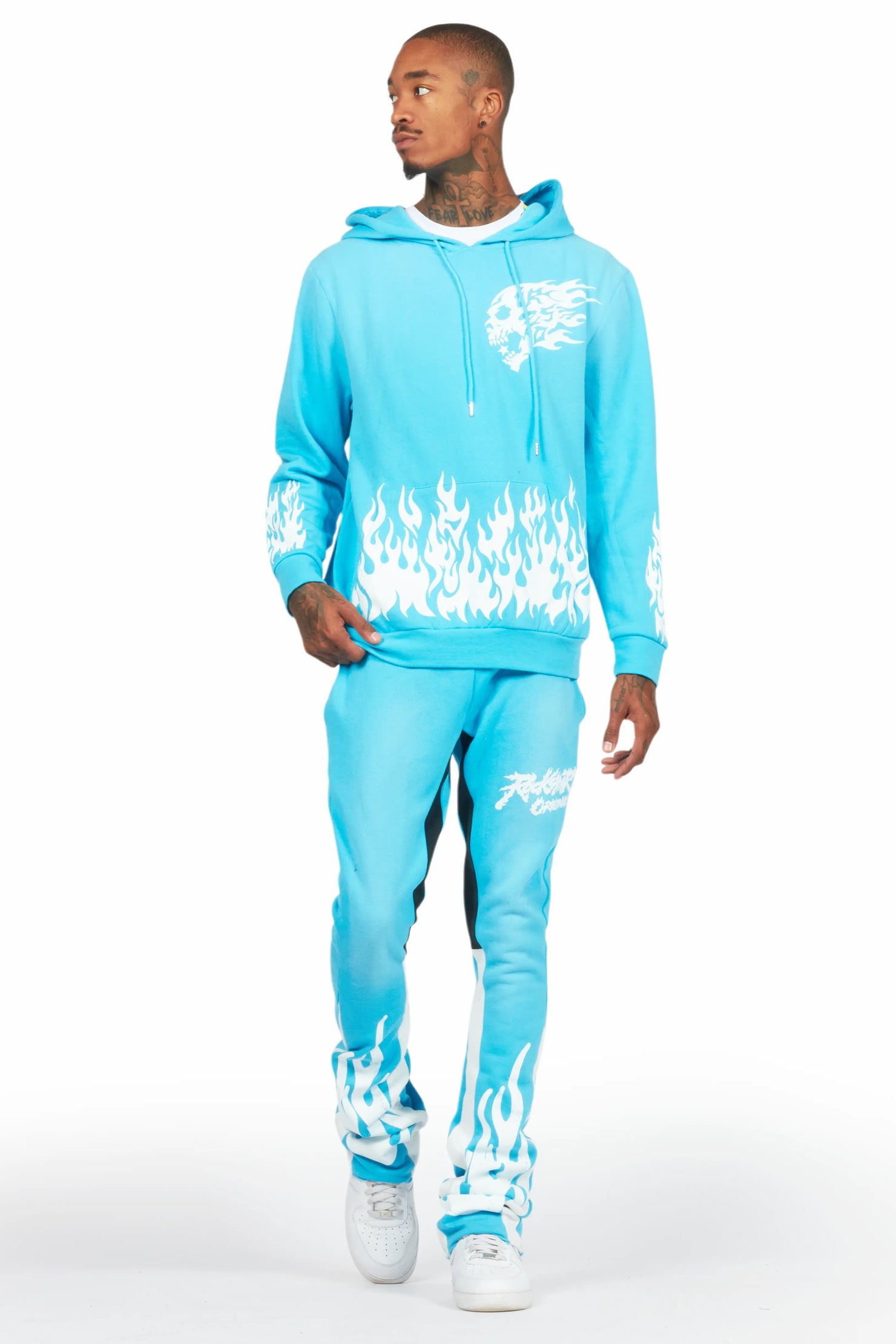 Bubble Blue Stacked Flare Hoodie Track Set