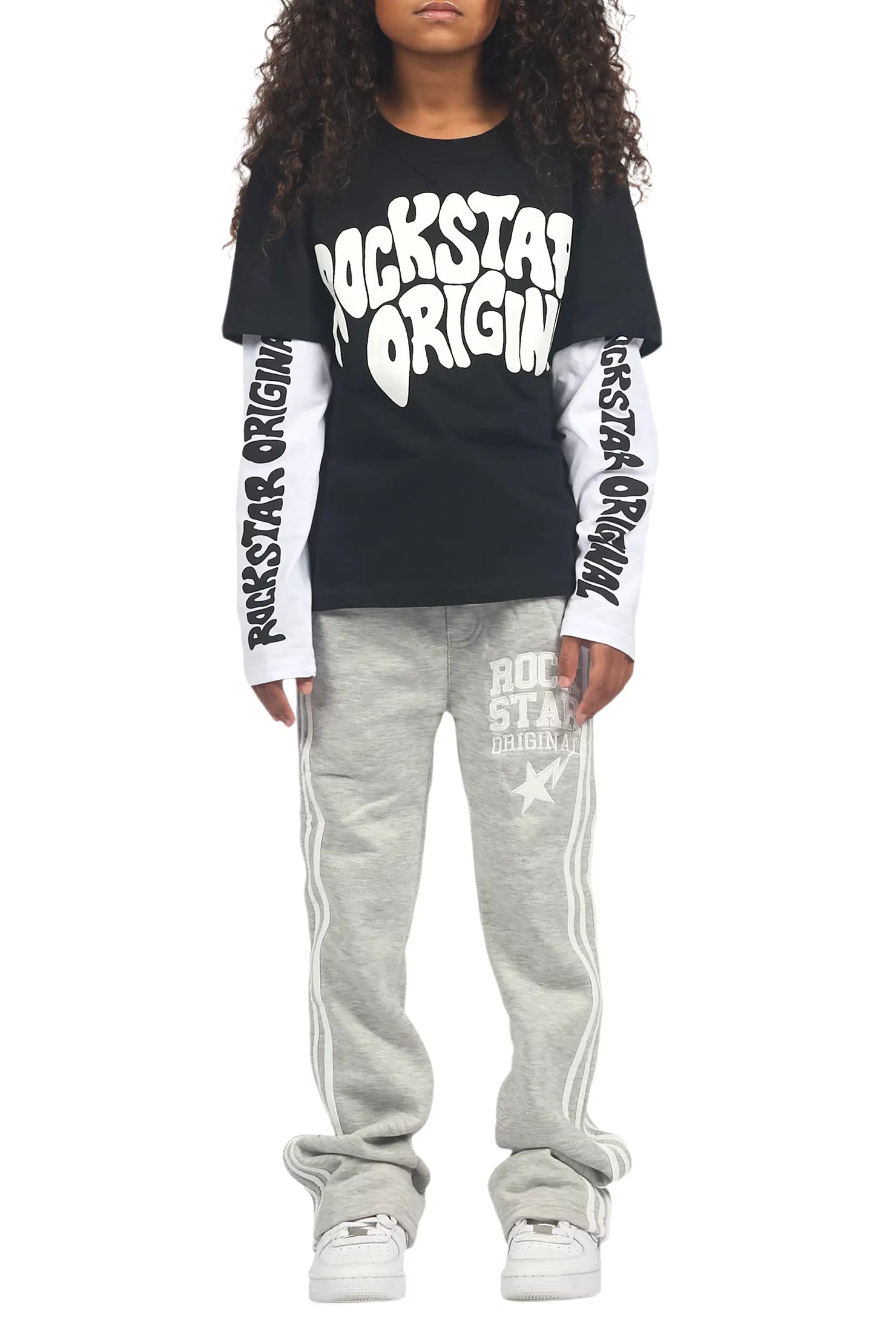 Girls Gerrit Grey Stacked Baggy Track Pant