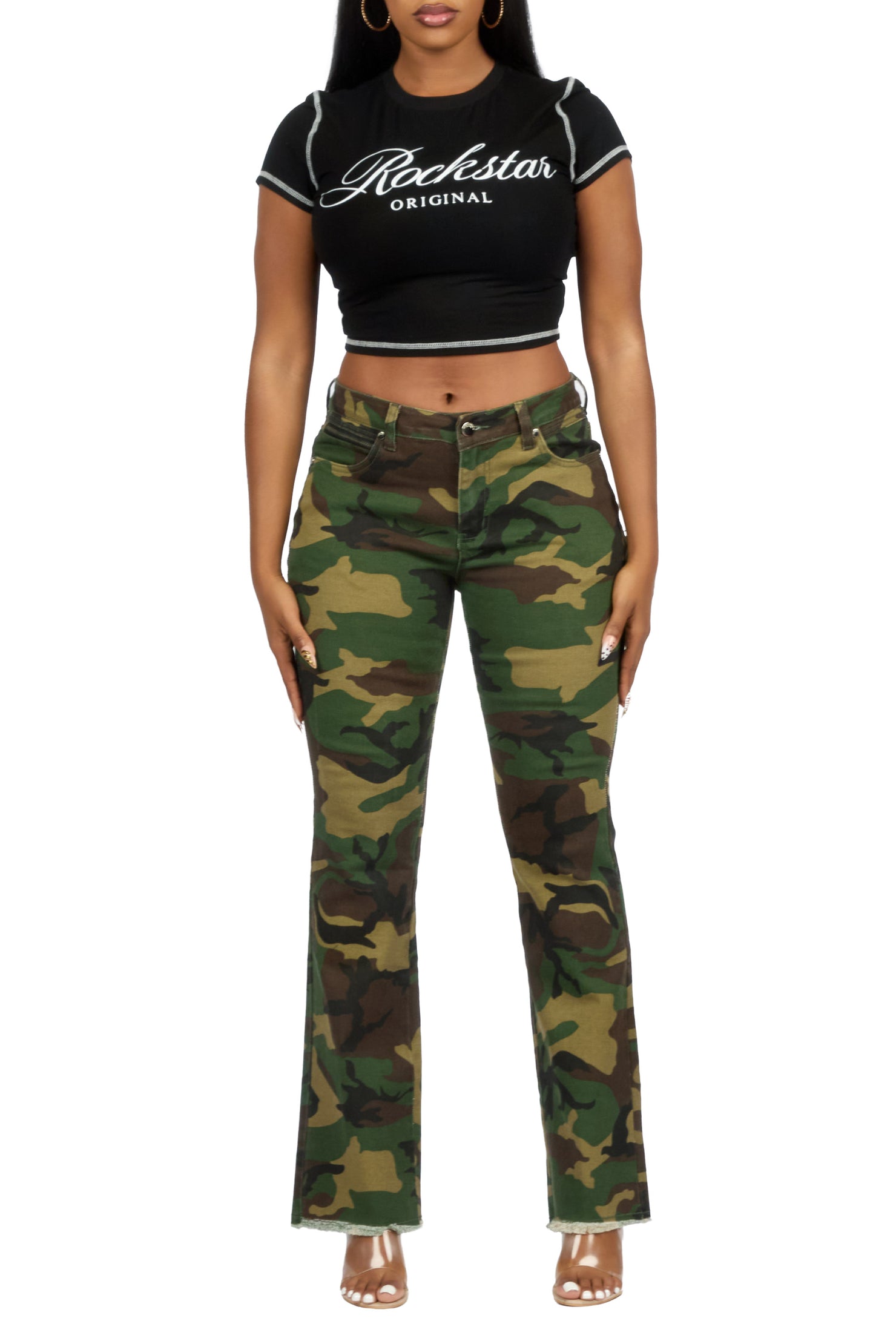 Tiriea Camo Low Rise Stretch Bootcut Jean