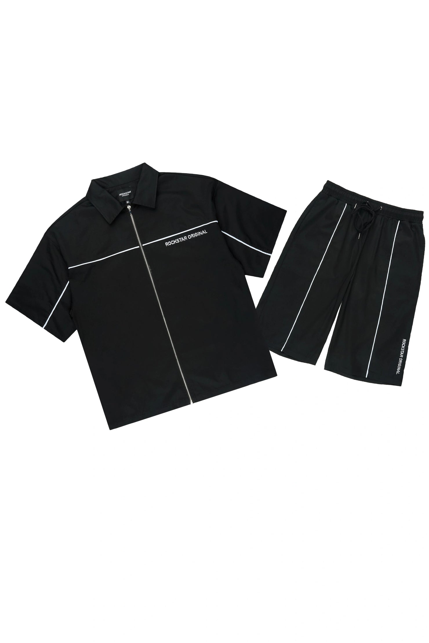 Izan Black Zip Up Short Sleeve Twill Short Set