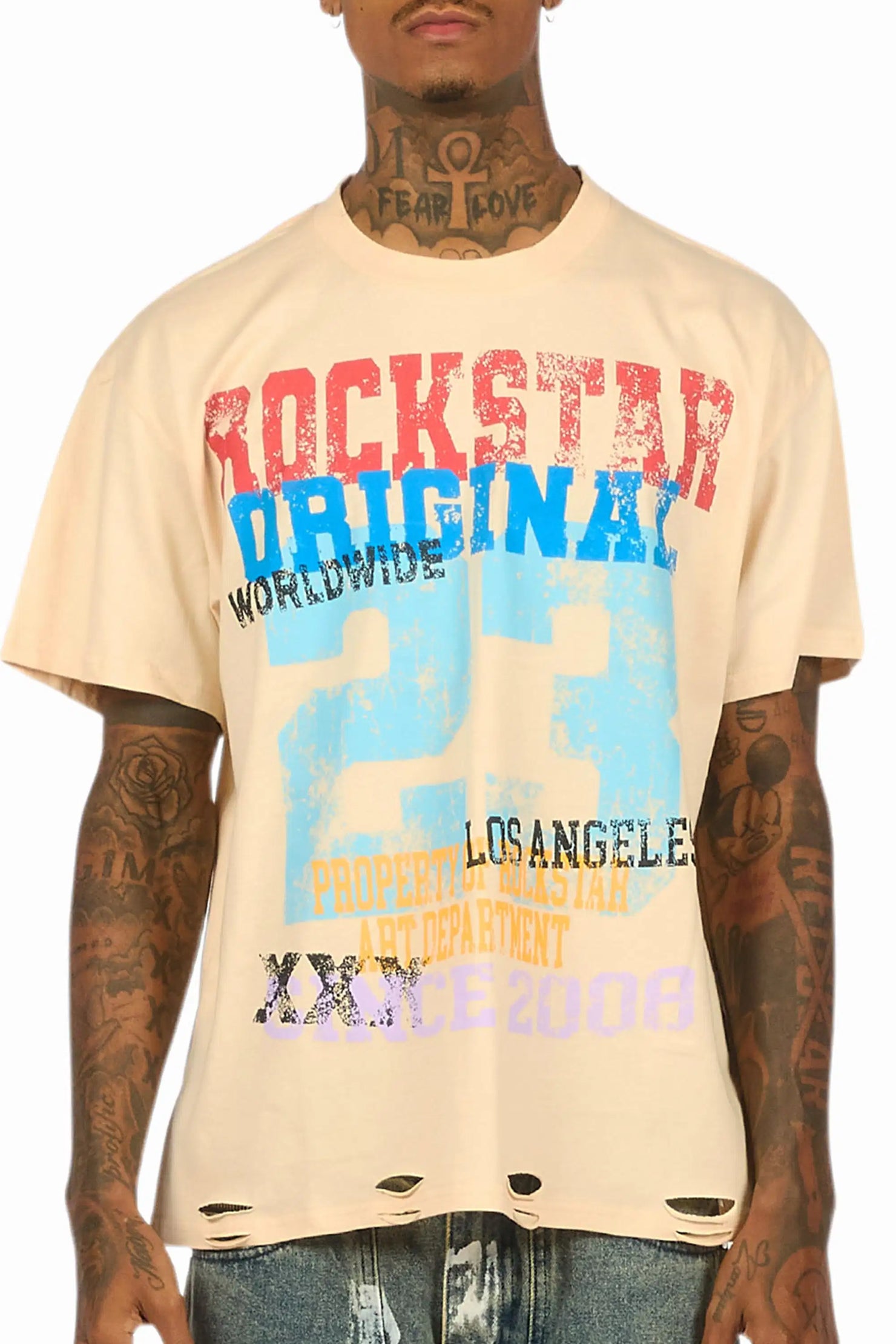 Kyvaris Beige Oversized Graphic T-Shirt