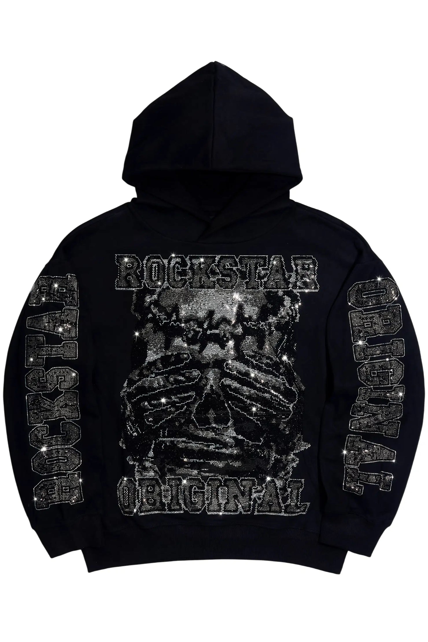 Move In Silence Black Rhinestone Oversized Hoodie