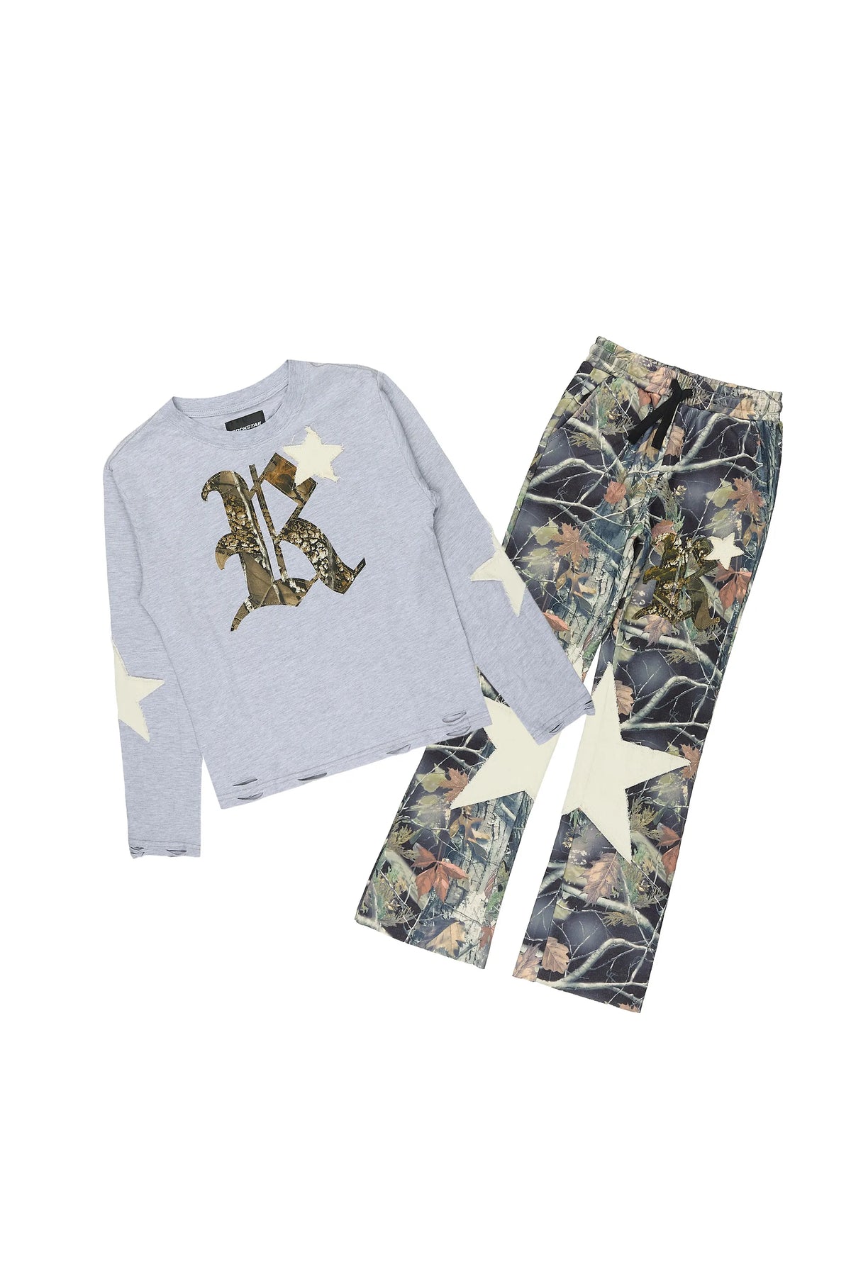 Boys Delgero Heather Grey/Camo Long Sleeve T-Shirt Track Set