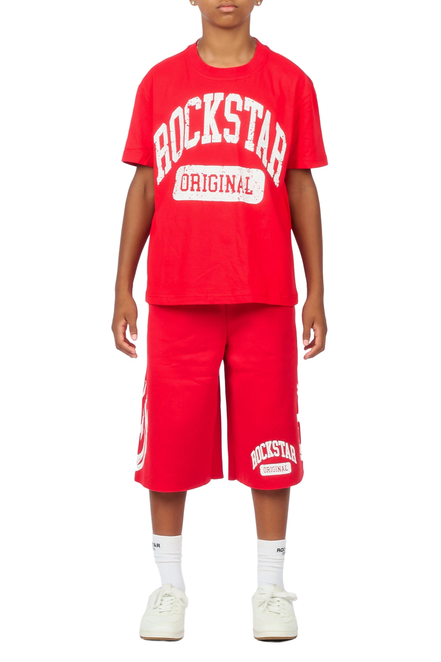 Boys Member Red Oversized T-Shirt/Short Set