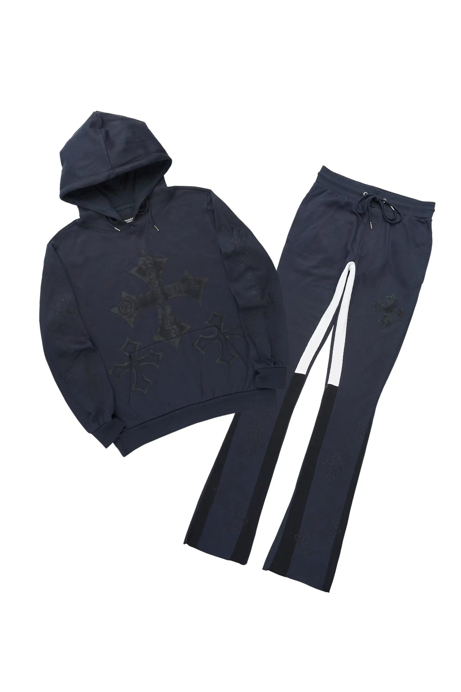 Marzion Navy/Black Hoodie/Stacked Flare Track Set