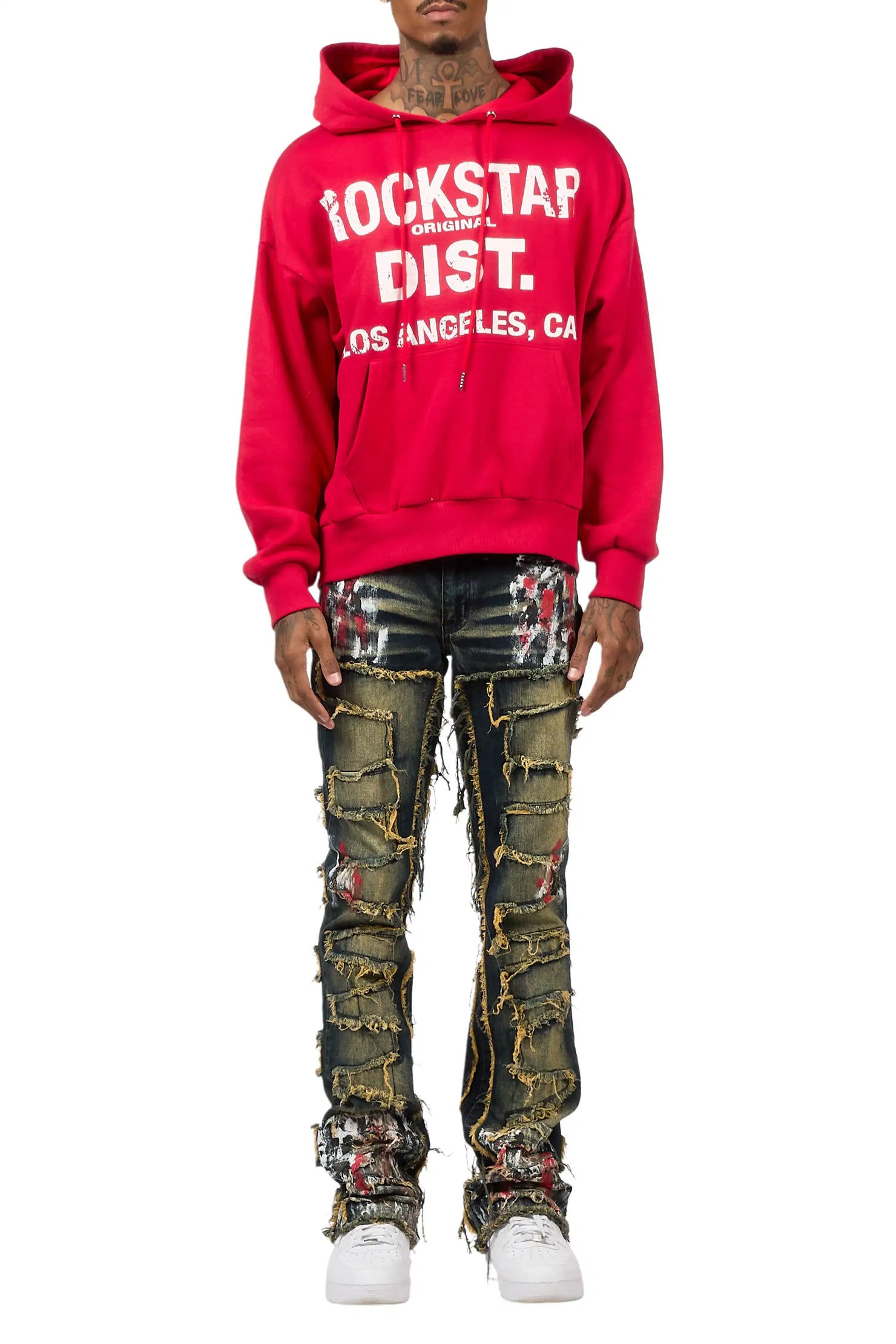 Saxon Red/Tint Hoodie/Stacked Flare Jean Set